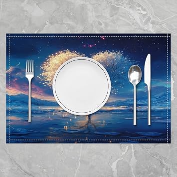 Feelyou Beautiful Scene Placemats Set of 4 18x12 Heart Tree Placemat for Kitchen Dining Table Decor Indoor Outdoor Ice Mountain Table Place Mats Slience Feeling Decor Table Place Mats Moon Blue
