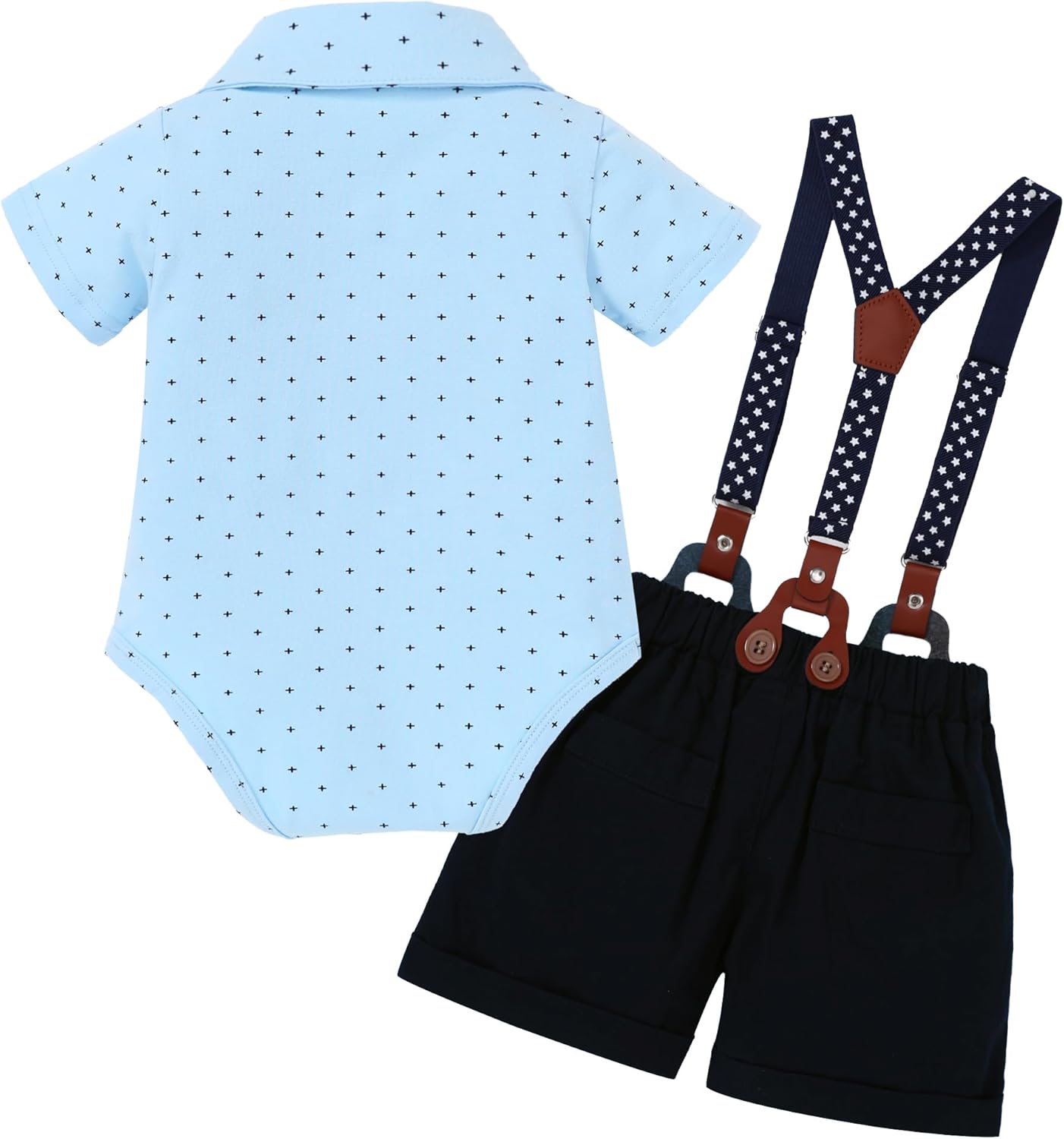 YALLET Baby Boy Clothes Suit Infant Boy Gentleman Outfits Dress Romper Shirt+Bowtie+Suspender Shorts Set - Image 5
