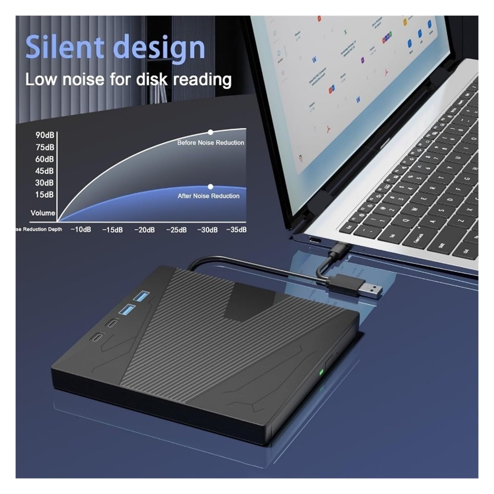 Zewnętrzny Napęd CD/DVD USB 3.0 Typu C Z 4 Portami I Gniazdem Na Karty TF/SD Nagrywarka Czytnik Odtwarzacz Kompaktowy MałY