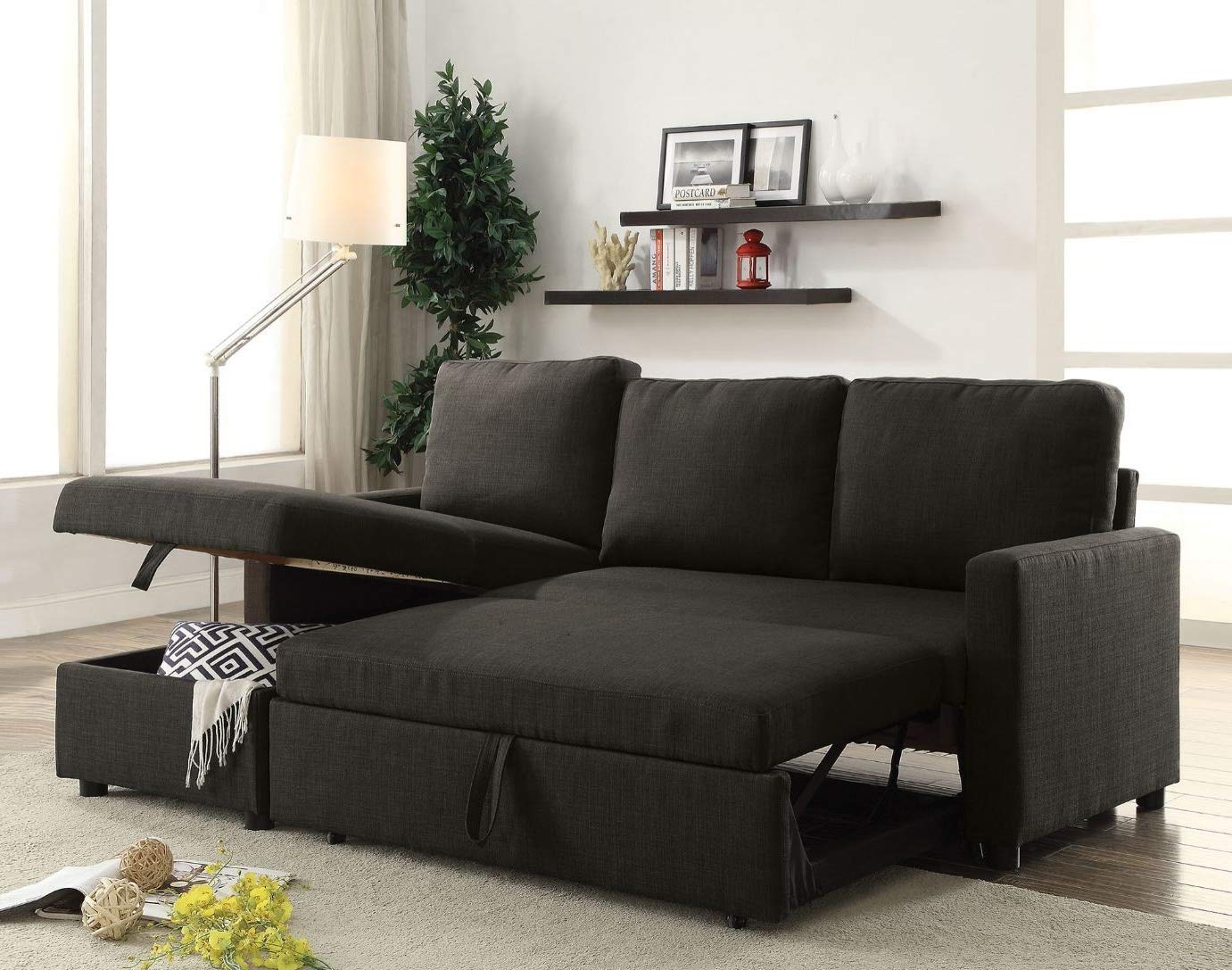 Buy Sectional Sofa with Pull Out Bed, HABITRIO Solid Wood&Charcoal