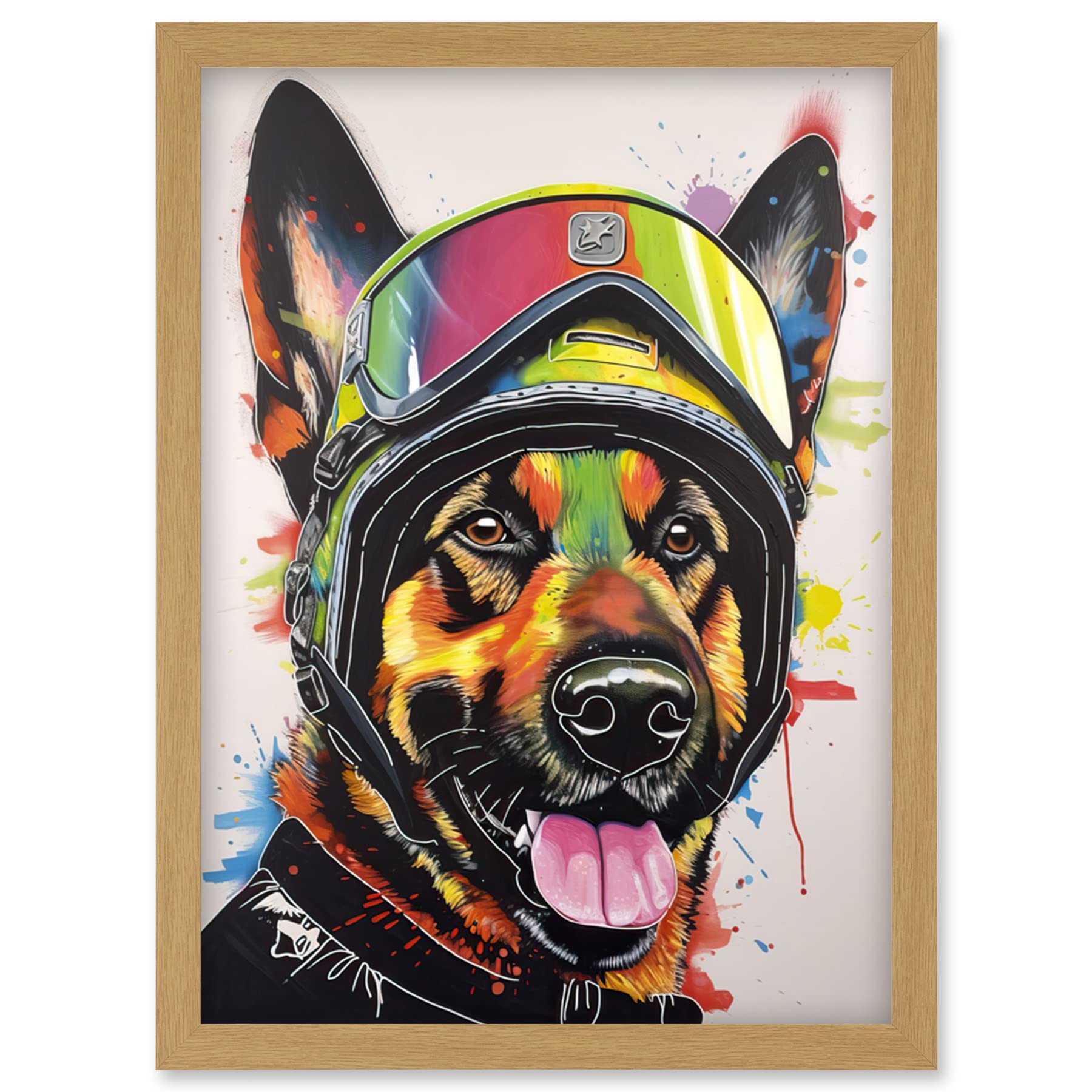 German Shepherd Dog Ski Helmet Goggles Framed Wall Art Print A4 - Artery8
