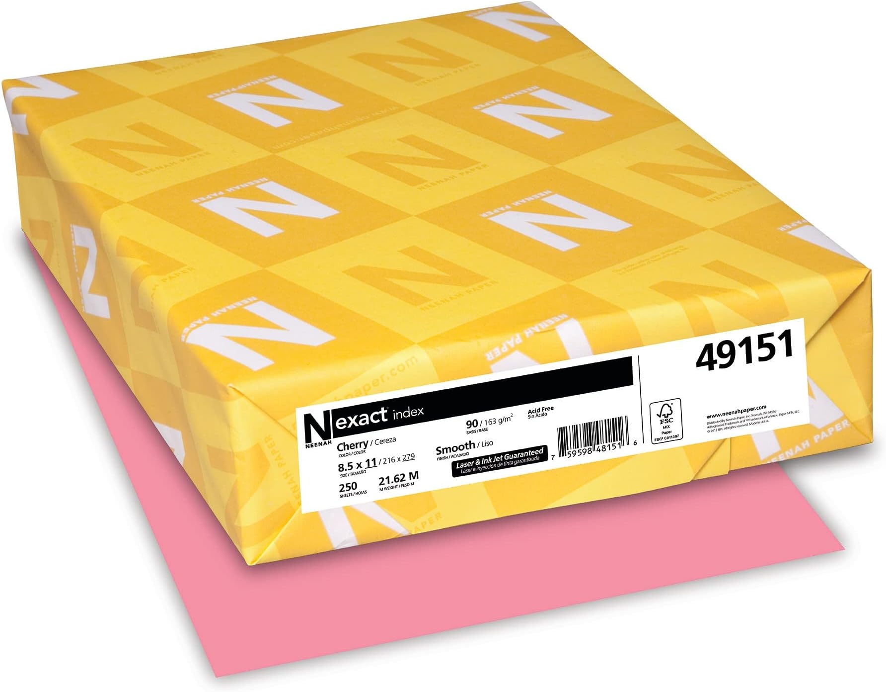 Neenah Exact Index Cardstock, 8.5" x 11", 90 lb/163 GSM, Cherry, 250 Sheets (49151)