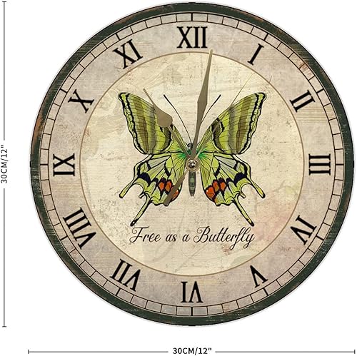 Miniatura 2 de Relojes de pared elegantes de madera de mariposa, sin marco, 12 pulgadas, silenciosos, sin tictac, funciona con pilas, decoración de pared para el
