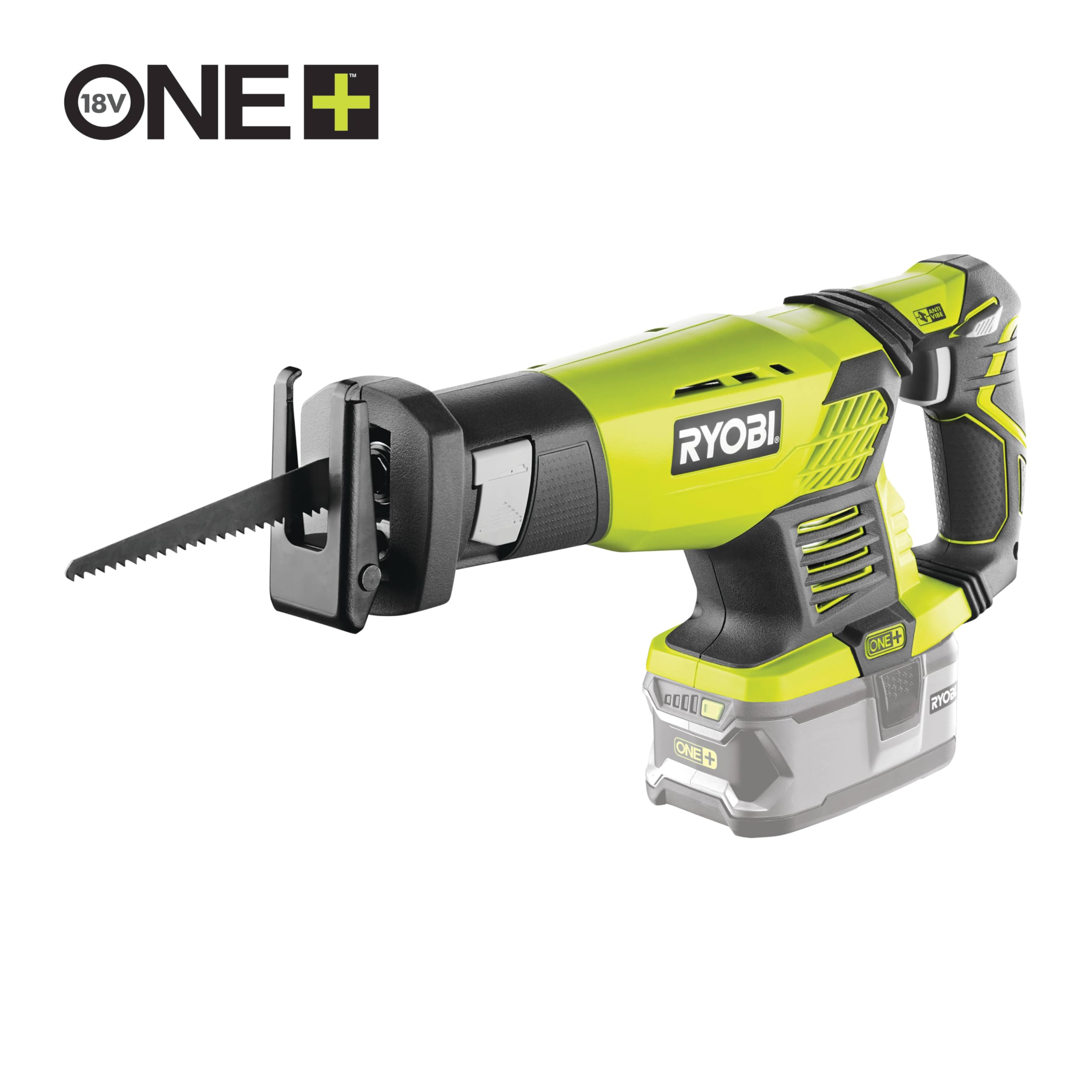 RYOBI - Scie Sabre 18V ONE+ (sans Batterie ni Chargeur) - Course de Lame 22mm - Capacité Coupe 18cm - Patin Ajustable, Poignée Gripzone, Anti-Vibration - Changement de Lame sans Outil - RRS1801M