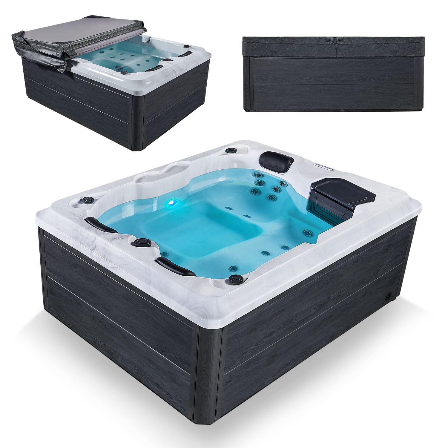 Artsauna Outdoor Whirlpool Oasis - Spa mit Massagedüsen, LED-Beleuchtung, 2 Filter, Abdeckung, Pumpe - Whirlpool Winterfest & beheizbar