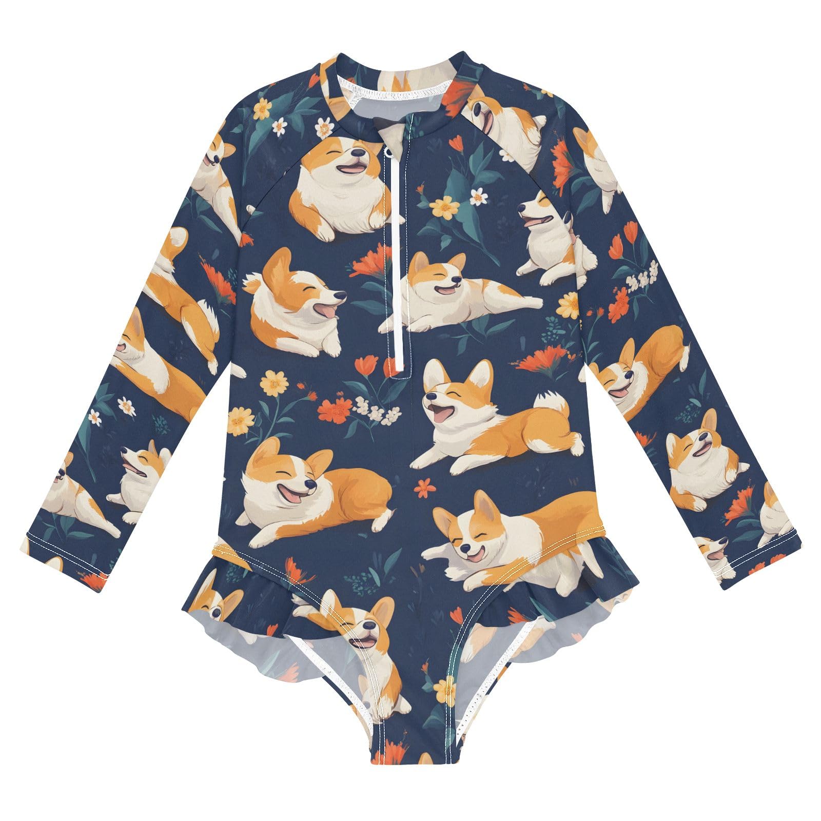 ALAZA Toddler Swimsuit Girl Bathing Suit Swimwear Rash Guard Corgis Cute Dogs Long Sleeve 3T
