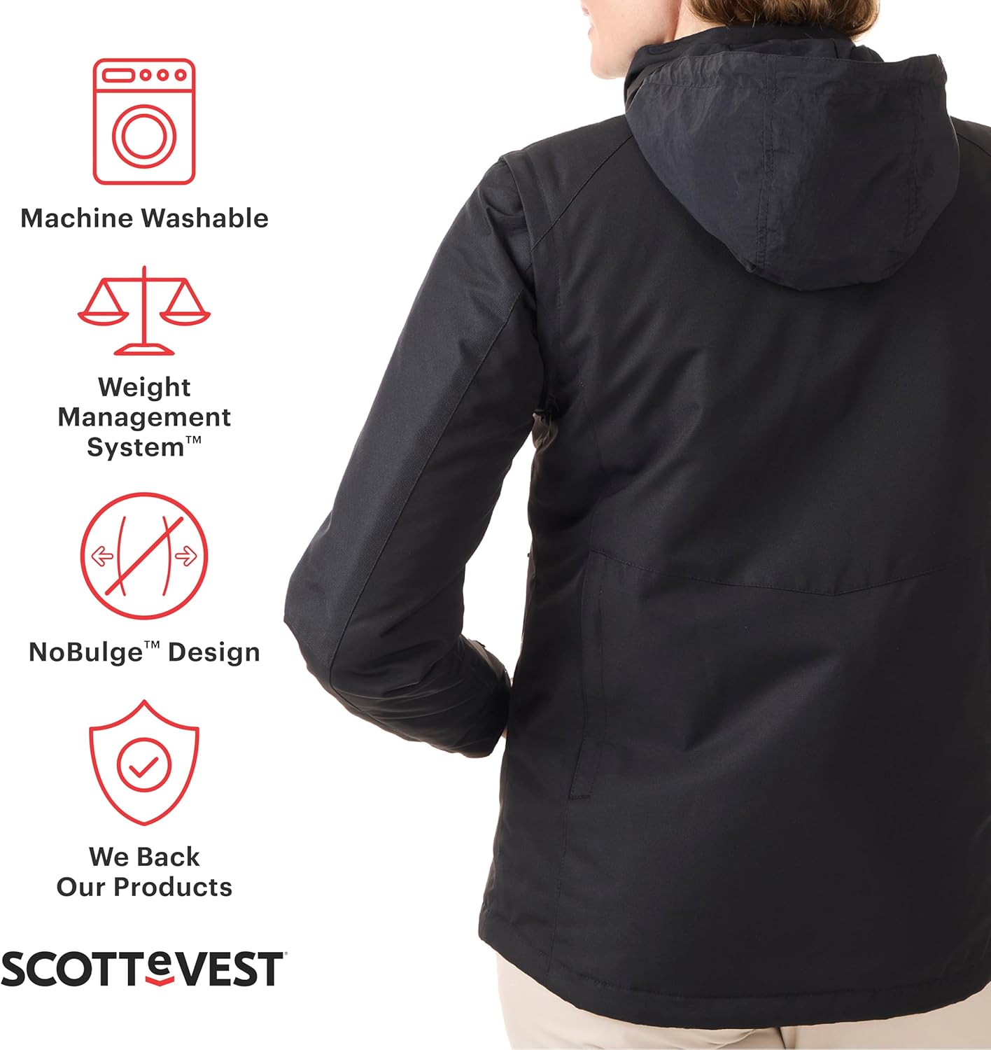 SCOTTeVEST Evorev Jacket for Women - 33 Hidden Pockets - RFID Protection, Removable Sleeves - Water Repellent Travel Jacket