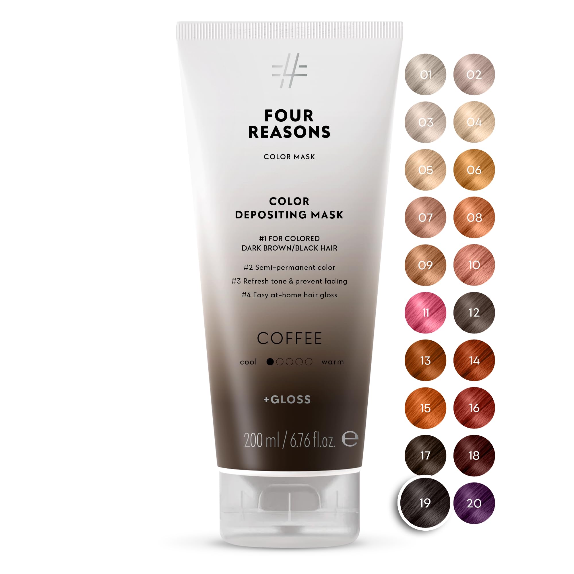 FOUR REASONS Color Mask, Coffee (27 Colors) – Hair Gloss & Color Depositing Conditioner – Semi Permanent Hair Toner for Color-Treated Hair Color For Women – Vegan & Cruelty-Free – 6.76 fl oz