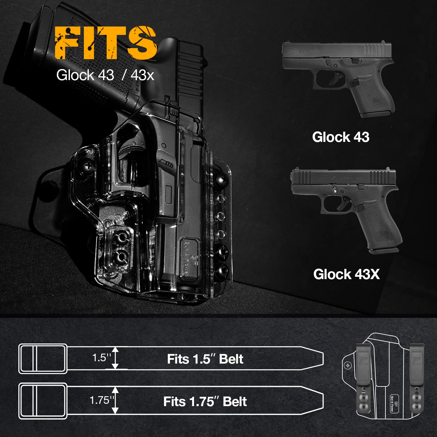 OWB&IWB Convertible Holster, Gun&Flower Clear Holsters for G43/G43X. Inside&Outside Waistband Carry, Adjustable Ride Height,Retention and Cant,Gift