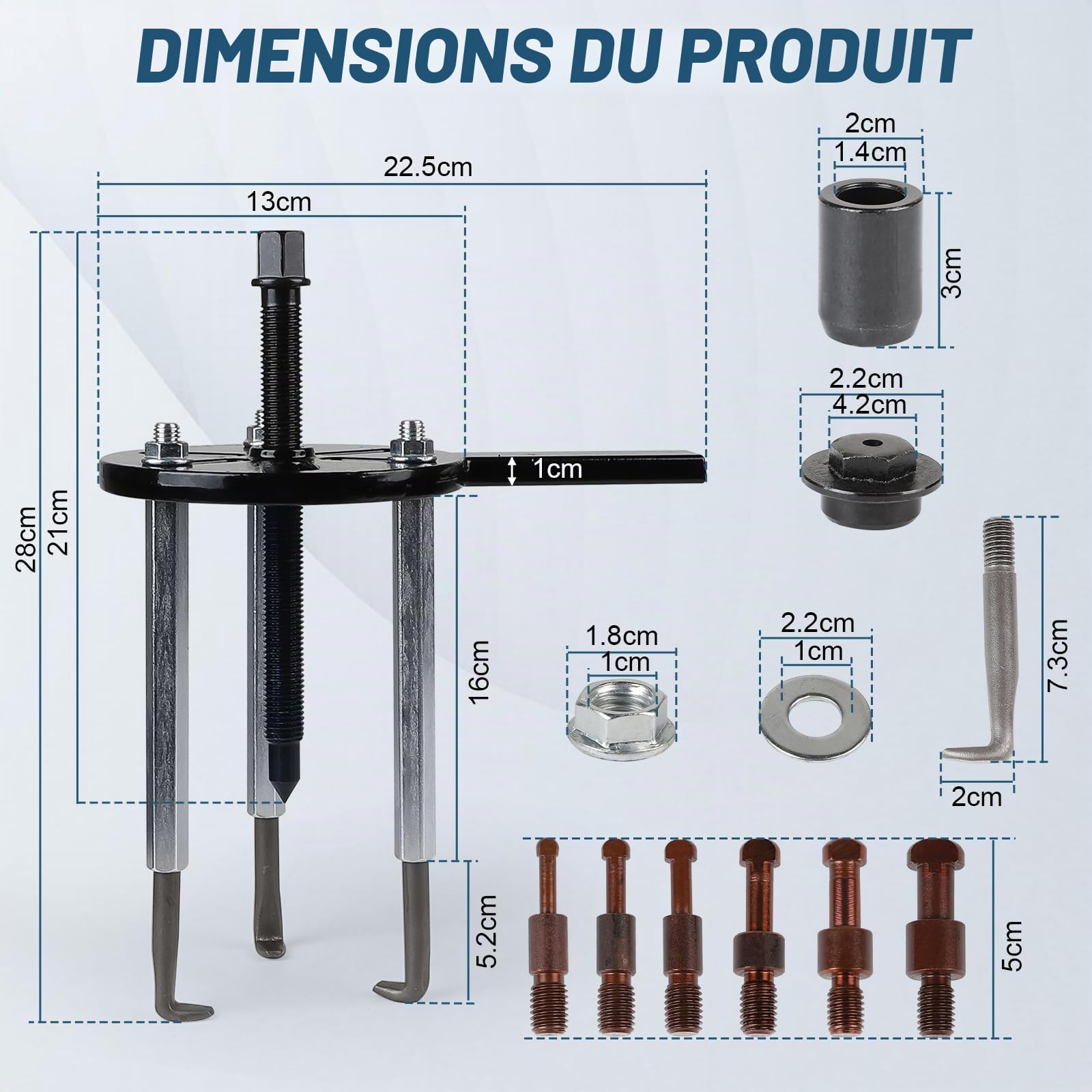 21 en 1 Extracteur Roulement Interieur, Arrache Moyeu 3 Griffes, Outil de Démontage Roulement avec 6 Tailles de Pince, pour Le Démontage des Roulements de Voitures, de Machines et de Moteurs