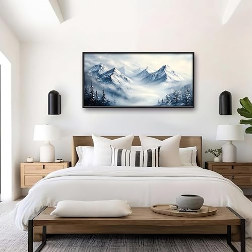 Miniatura 6 de Arte de pared grande con marco de montaña de nieve, decoración de pared para sala de estar, imágenes de montañas, lienzo de gran tamaño, pintura