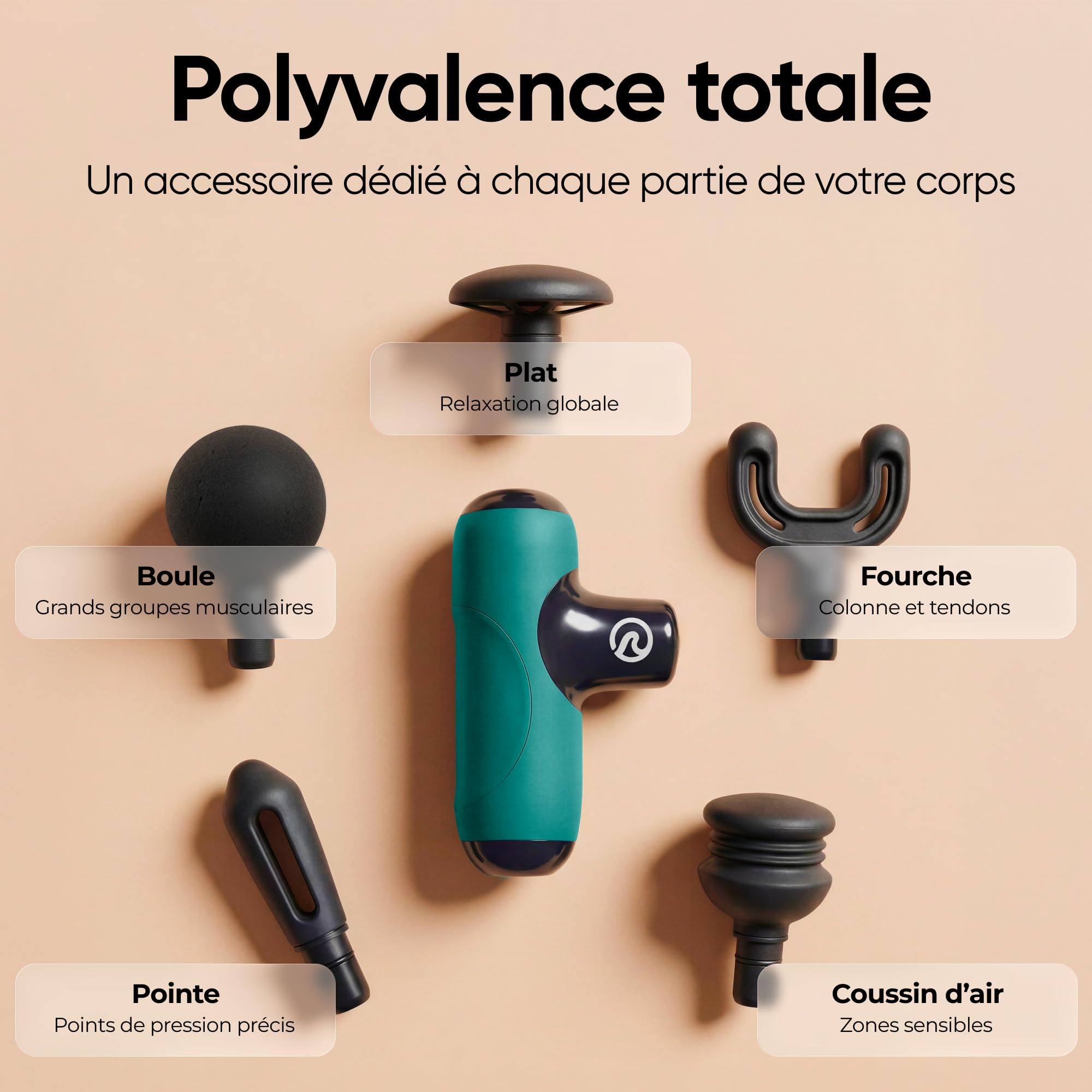 Mini Pistolet de Massage Musculaire Pulsea – 5 Vitesses, Massage Profond, Ultra Silencieux <45dB, Rechargeable USB-C, 5 Embouts, Compact & Portable pour Sport et Récupération (Vert)