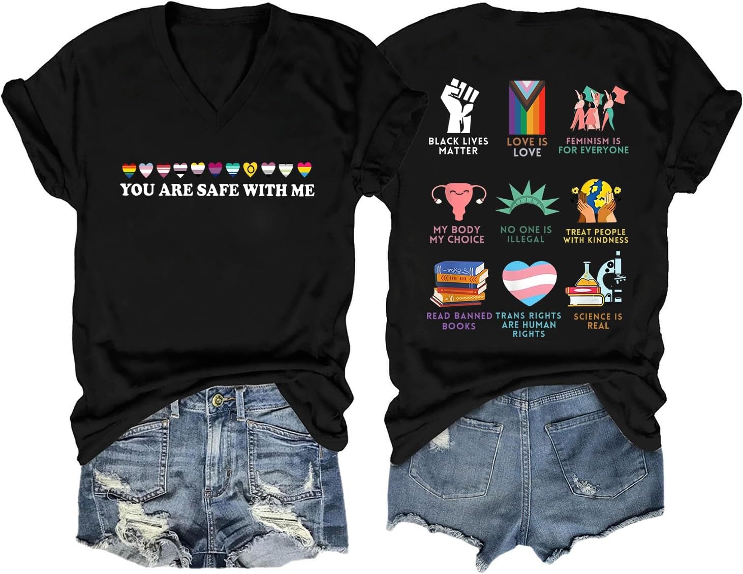 You are Safe with Me Shirt Pride Shirts for Women Pride Month Rainbow LGBTQ T-Shirt Equality V Neck Tee