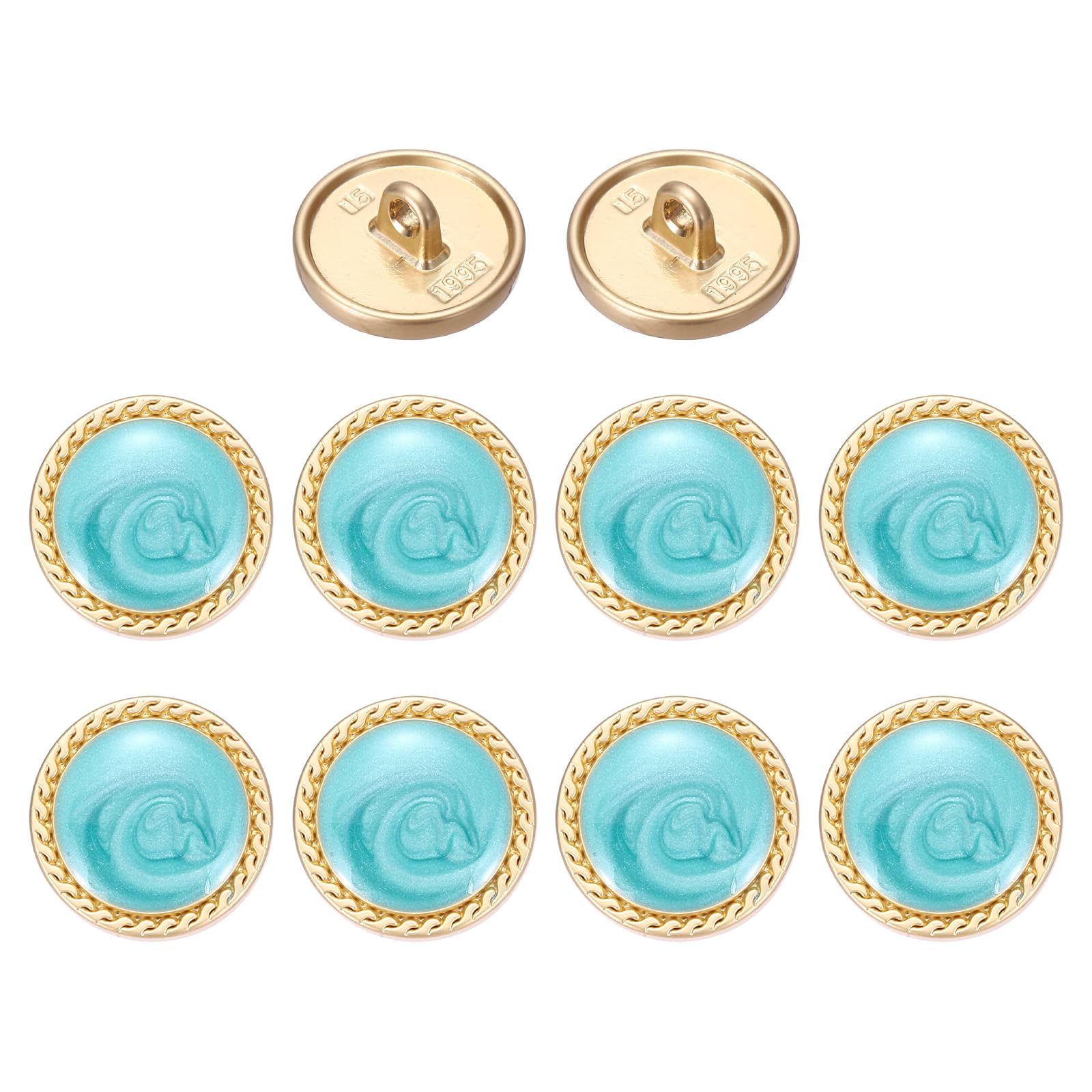 sourcing map Metal Vintage Gold Button 15mm Round Metal Sewing Button Alloy Shank Replacement for Women's Suit Woolen Coat Shirt Dress Sewing, Green Pack of 10