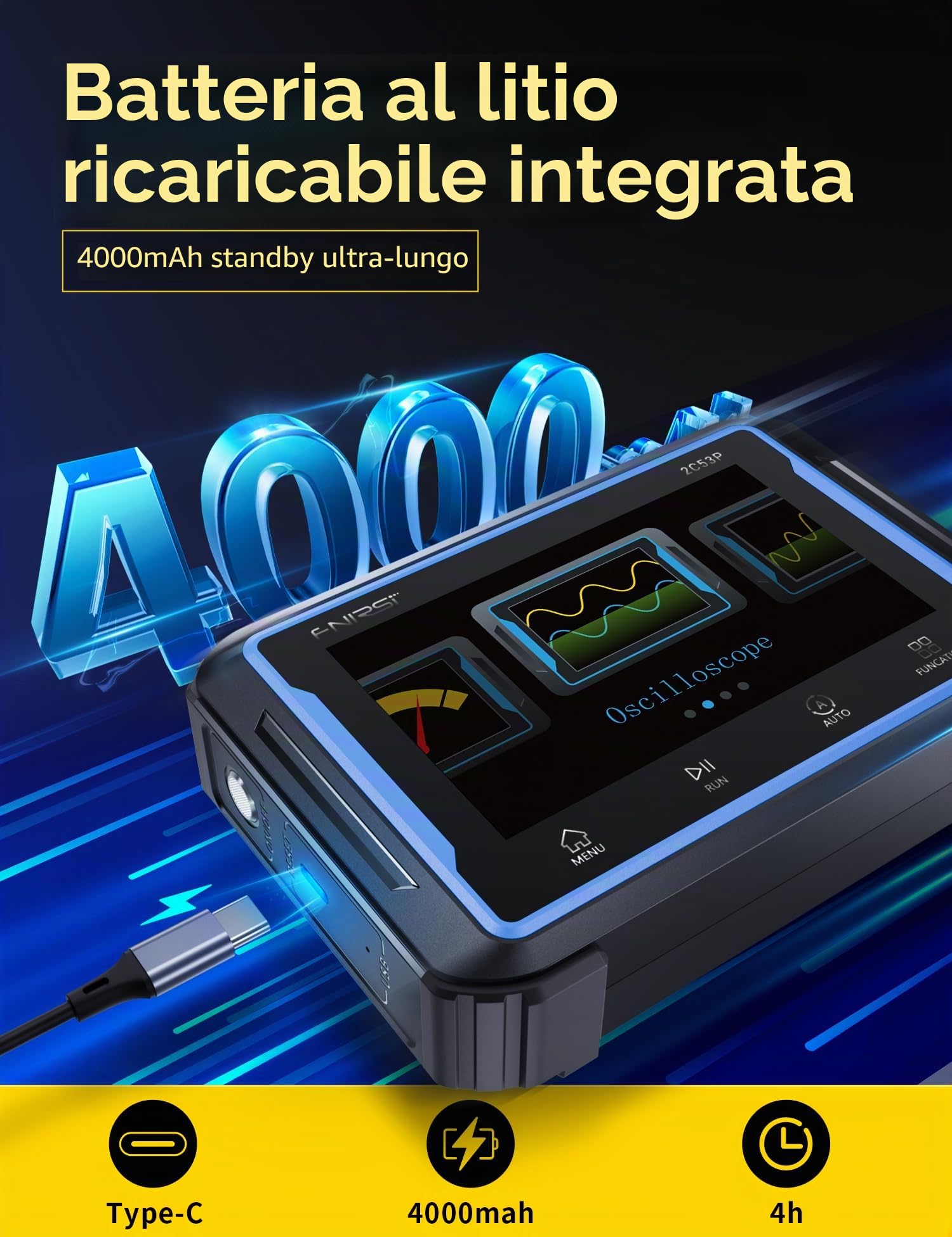 FNIRSI 2C53P Oscilloscopio Multimetro Portatile per Tablet Generatore Segnale DDS 3IN1, Autoveicoli Oscilloscopio Multimetro a 2CH con Larghezza di 50MHz Banda, 19999 Conteggi, 250MS/s Campionamento