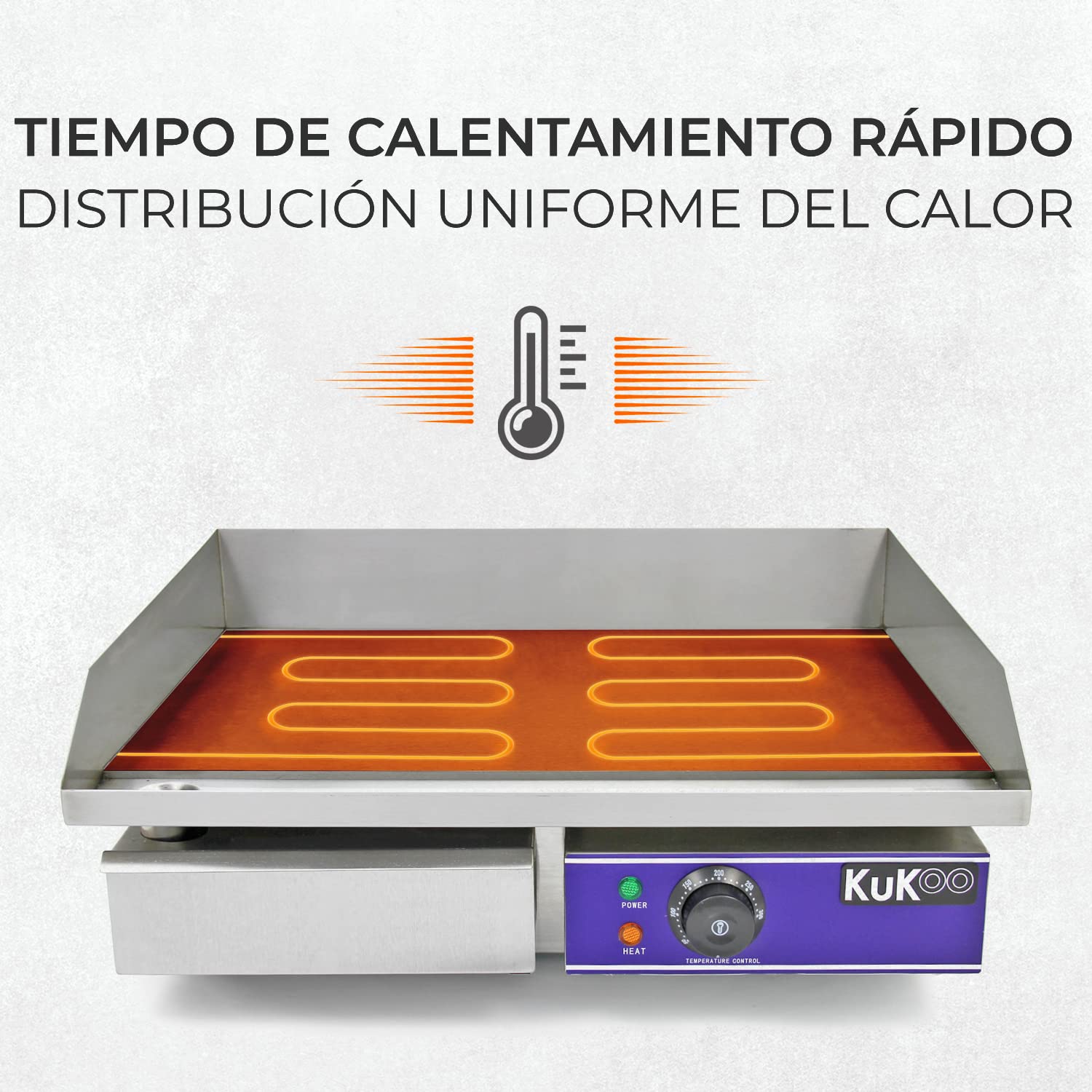 Plancha Profesional Antiadherente Eléctrica de 50cm de Acero Inoxidable Grill Parrilla de Asar Cocina Cocción Barbacoa BBQ+Protector contra Salpicaduras+Cajón Drenaje para Grasa+Termostato Ajustable