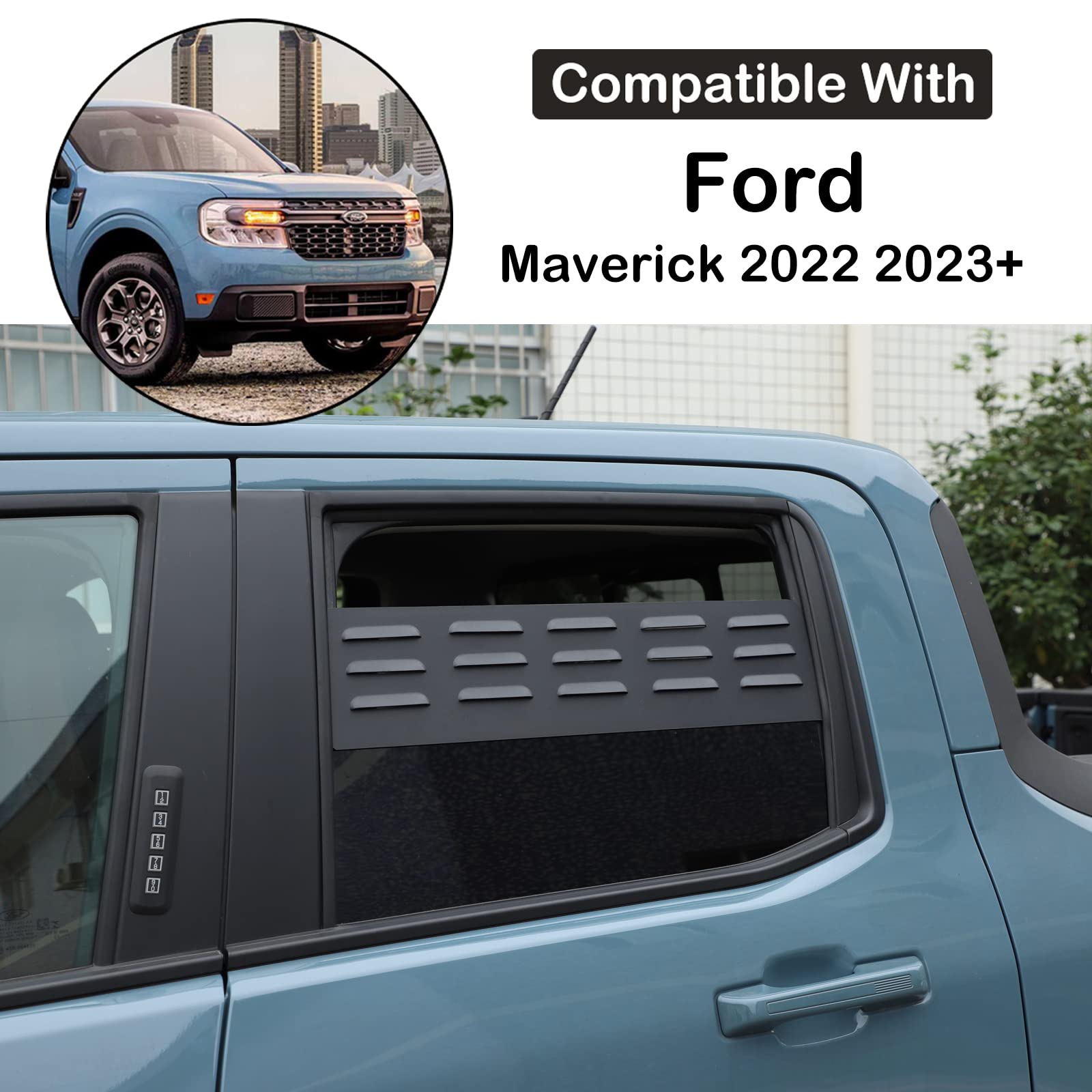 Aunginsy Car Aluminum Rear Side Window Louvers Air Vent Cover Compatible with Ford Maverick 2022-2025 Rear Side Window Louvers Sun Shade Cover Wind Vent Air Deflector Decoration Exterior Accessories