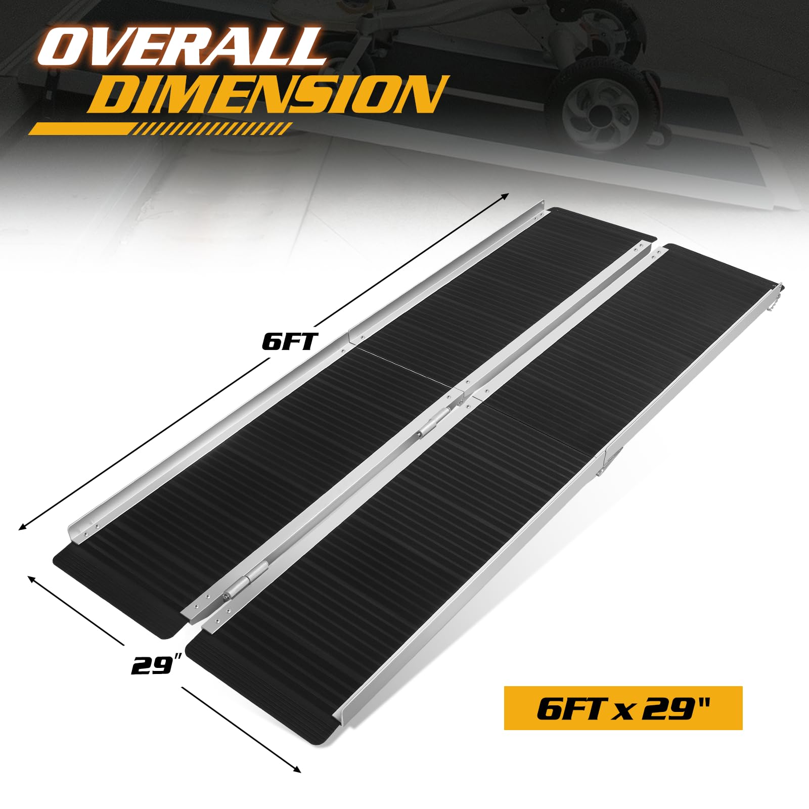 Magshion 6FT Portable Wheelchair Ramp, 600lbs Capacity Aluminum Folding Ramp with Non-Slip Surface, Telescopic Lightweight Loading Ramp for Home Steps, Stairs, Vehicles, Carts, Mobility Aid