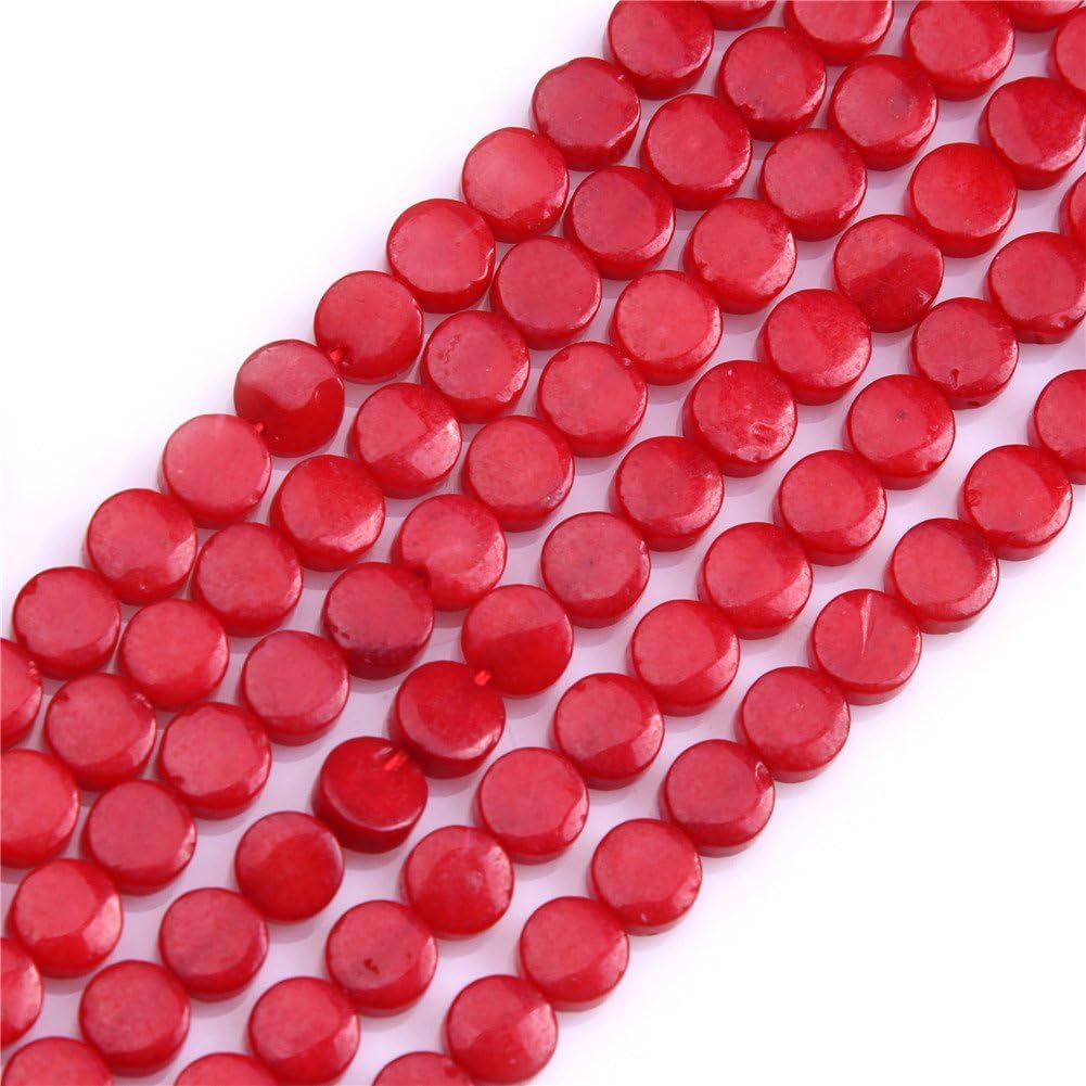 Sweet & Happy Girl's Store 6mm Coin Gemstone Red Coral Beads Strand 15 Inch Jewellery Making Beads