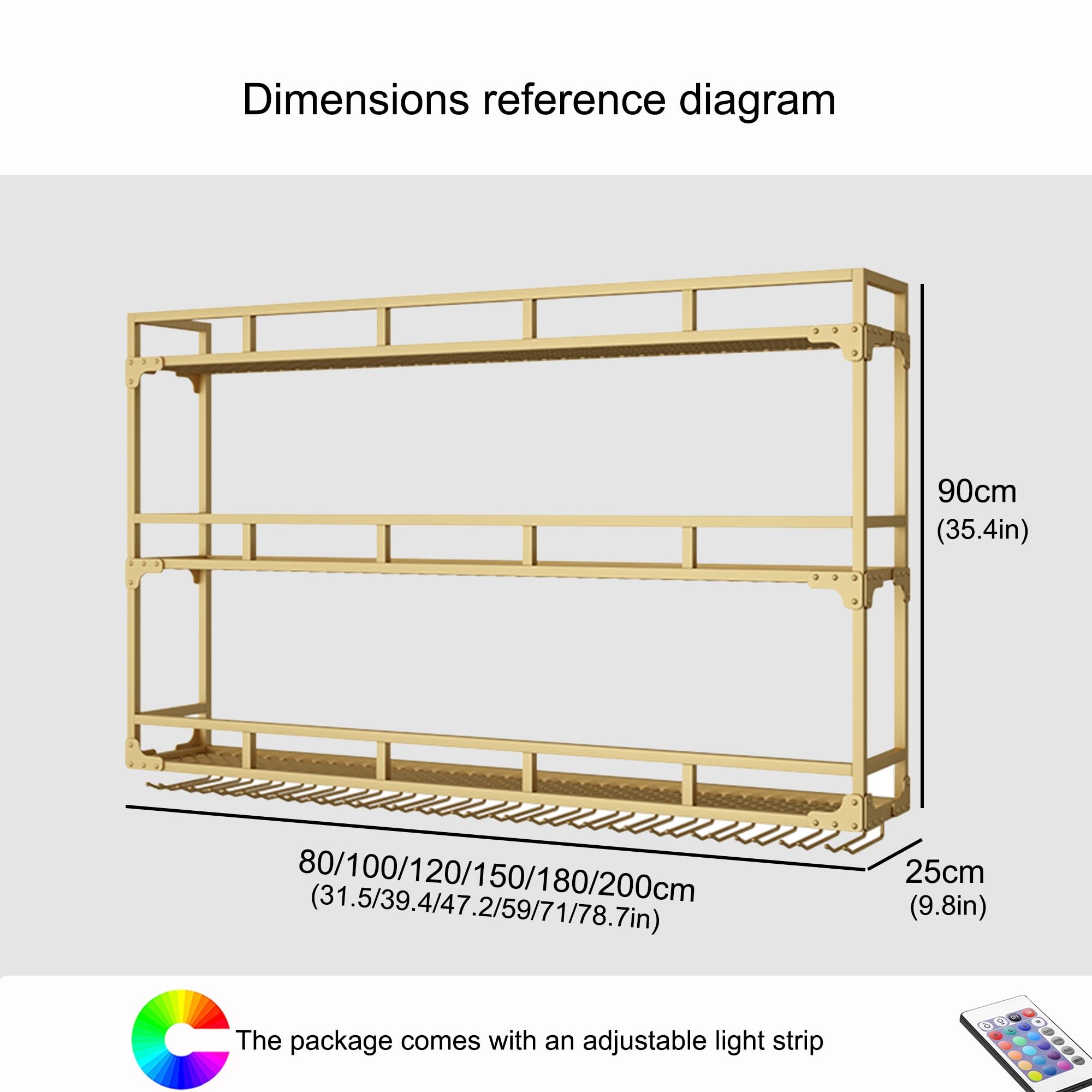Portabottiglie da parete con luce LED, elegante scaffale per bancone bar, cucina e soggiorno, armadietto moderno per riporre oggetti, dimensioni: 150 x 25 x 90 cm
