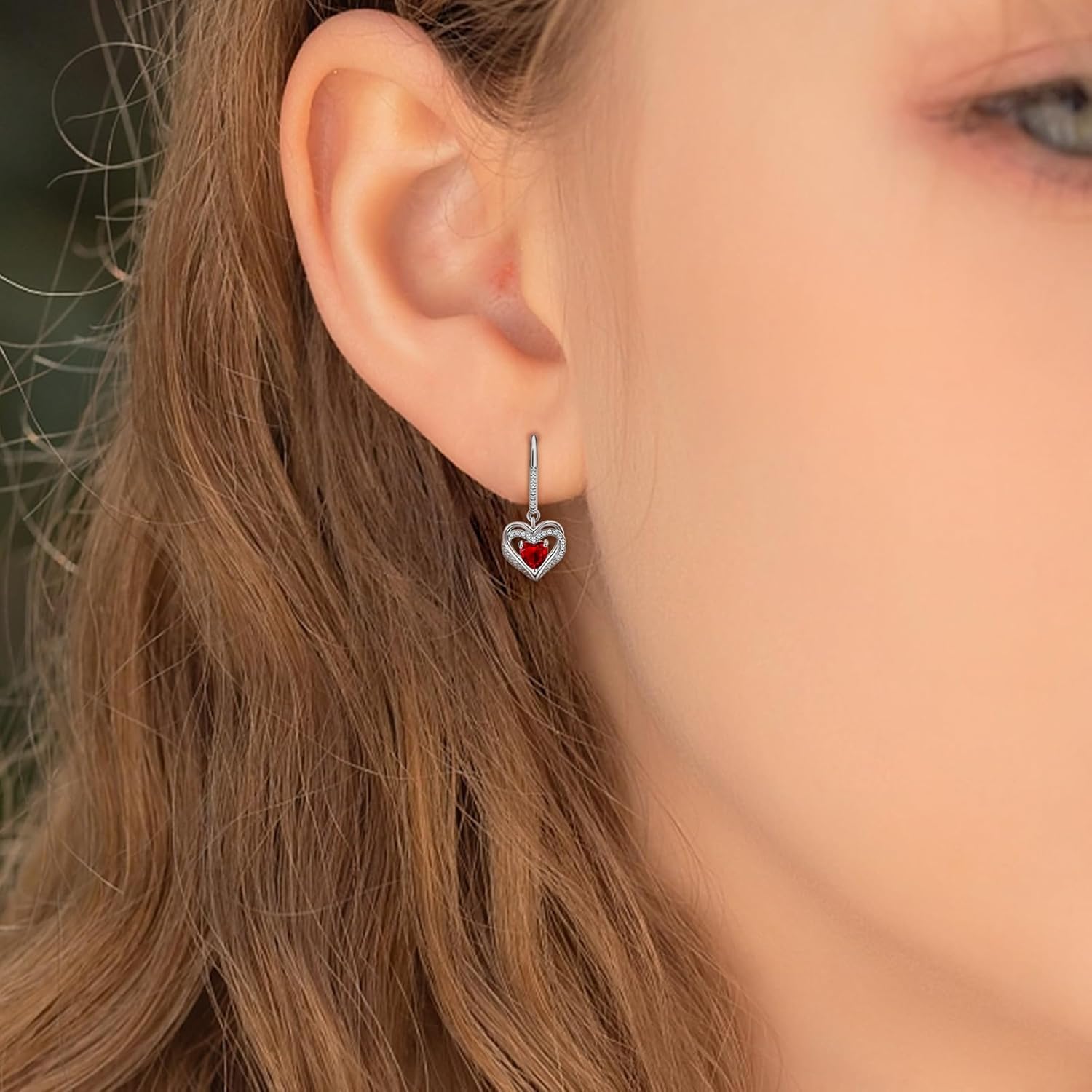Sterling Silver Heart Hoop Earrings - Red Cubic Zirconia Hoop Earrings Hypoallergenic Sparkle Double Heart Earring Fashion Jewelry Gifts for Her Wife Mom - Image 5