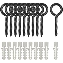 10 Pack 3.2 Inches Screw Eyes, Stainless Steel Heavy Duty Eye Bolts, Self Tapping Screws Long Eye Screws Hooks for Securing Cables Wire, Hammock Stand,Indoor Outdoor Use, Black