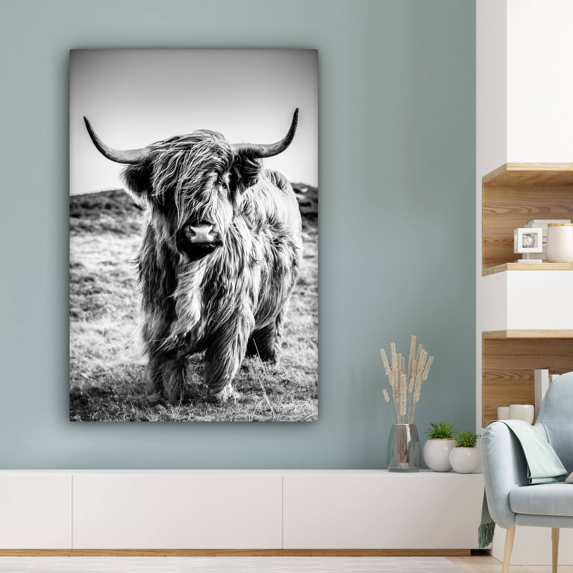 Quadro Moderno Su Tela 120x80cm - Mucca Highlander Scozzese Con Erba - Decorazione Per Soggiorno O Camera - Foto 7