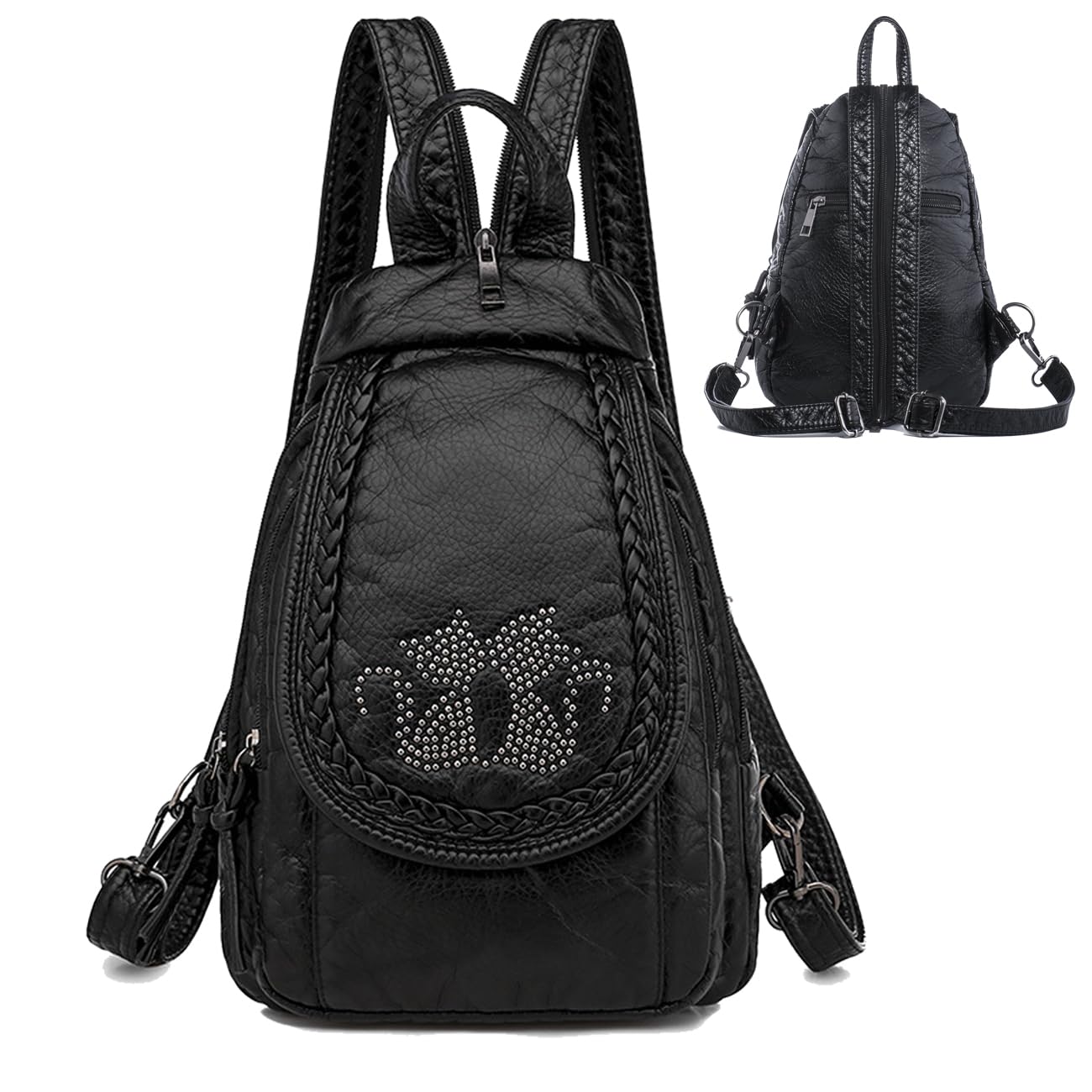 HUAZHIMAO Mochila pequeña de piel sintética para mujer, elegante, pequeña mochila para niña, impermeable, mochila para la ciudad, Patrón de gatito negro, 38