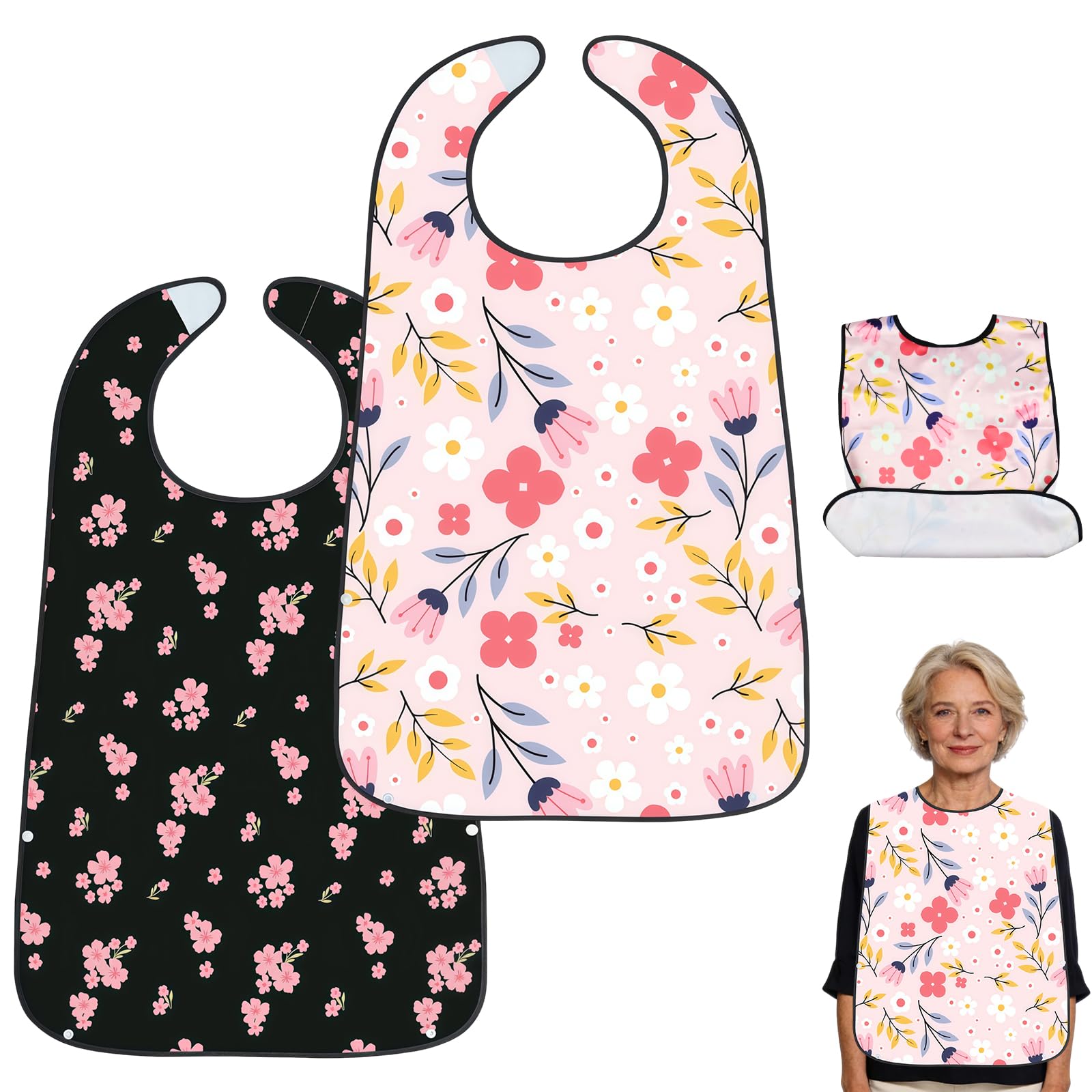 DRADERCH 2 Pezzi Bavaglino Adulti,Bavagli da Adulto Con Strappo,Bavaglini Per Anziani Lavabile e Riutilizzabile,bavaglini adulti anziani,Per Disabile e Pazienti,78 cm X 49cm