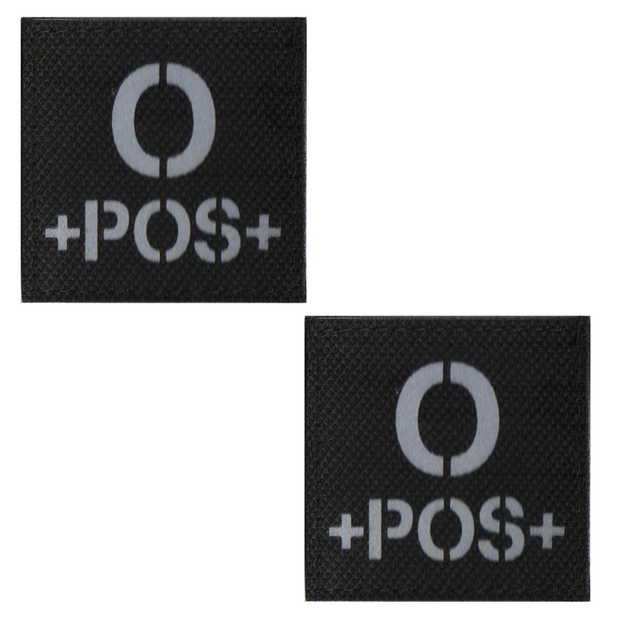 ODSP IR Reflective Tactical Blood Type O + Positive POS Patch Embroidered Military Morale Badge for Outdoors 1.97 x 1.97 inch Pack of 2