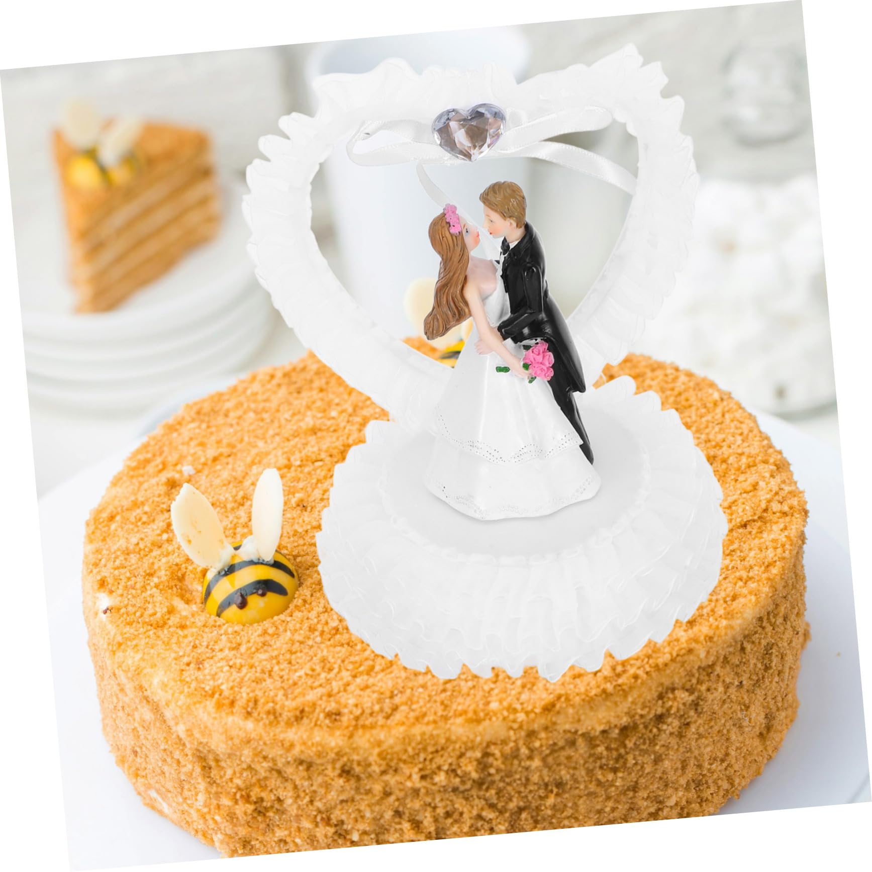PRETYZOOM 3st Hochzeitsdekorationen Herr & Frau Tortenaufsatz Herz-kuchenaufsatz Braut- Und Bräutigamfiguren Desktop-puppen-ornament Tortenaufsatz Für Braut Und Bräutigam ，， Weiß