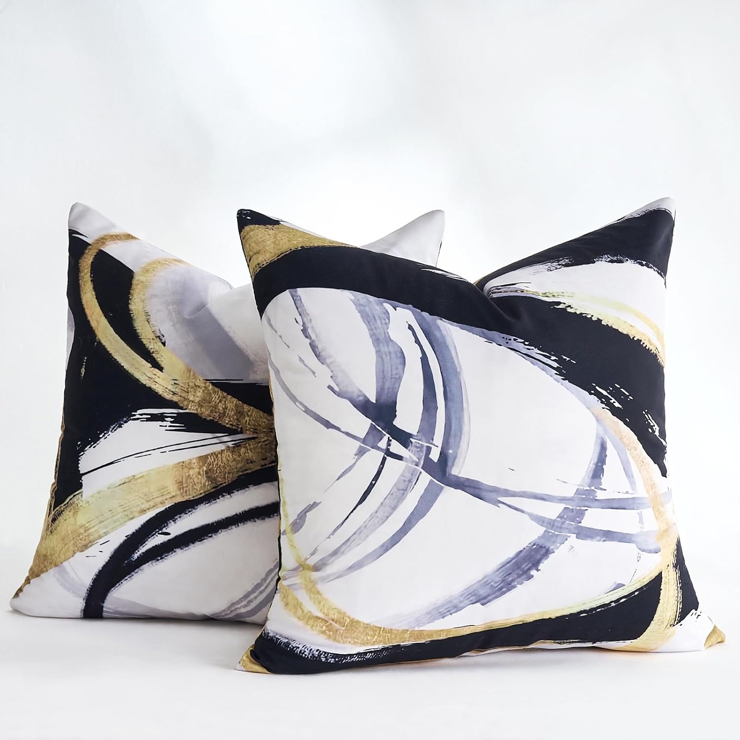 Black Abstract Throw Pillow Covers 18x18 Decorative Couch Covers for Home Decor Modern Pillow Cases Gold and Grey White Cushion Cases for Sofa Bed Couch Living Room Bedroom Set of 2