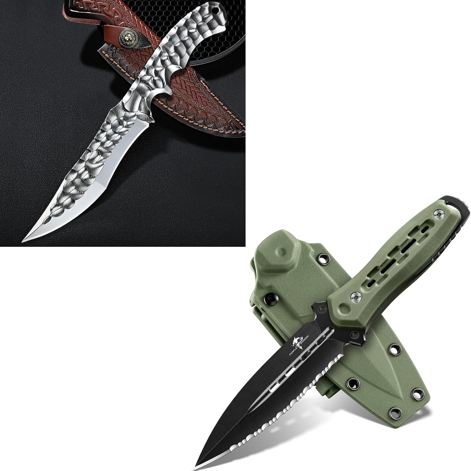 Purple Dragon Outdoor Utility Knife - Fixed Blade Knife with Sheath