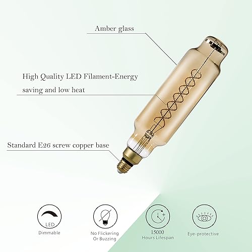 Miniatura 3 de SD LUX Bombilla LED gigante vintage de gran tamaño, bombilla Edison enorme, regulable, 8 W 450 lm (equivalente a 50 W), blanco cálido 2200 K, base