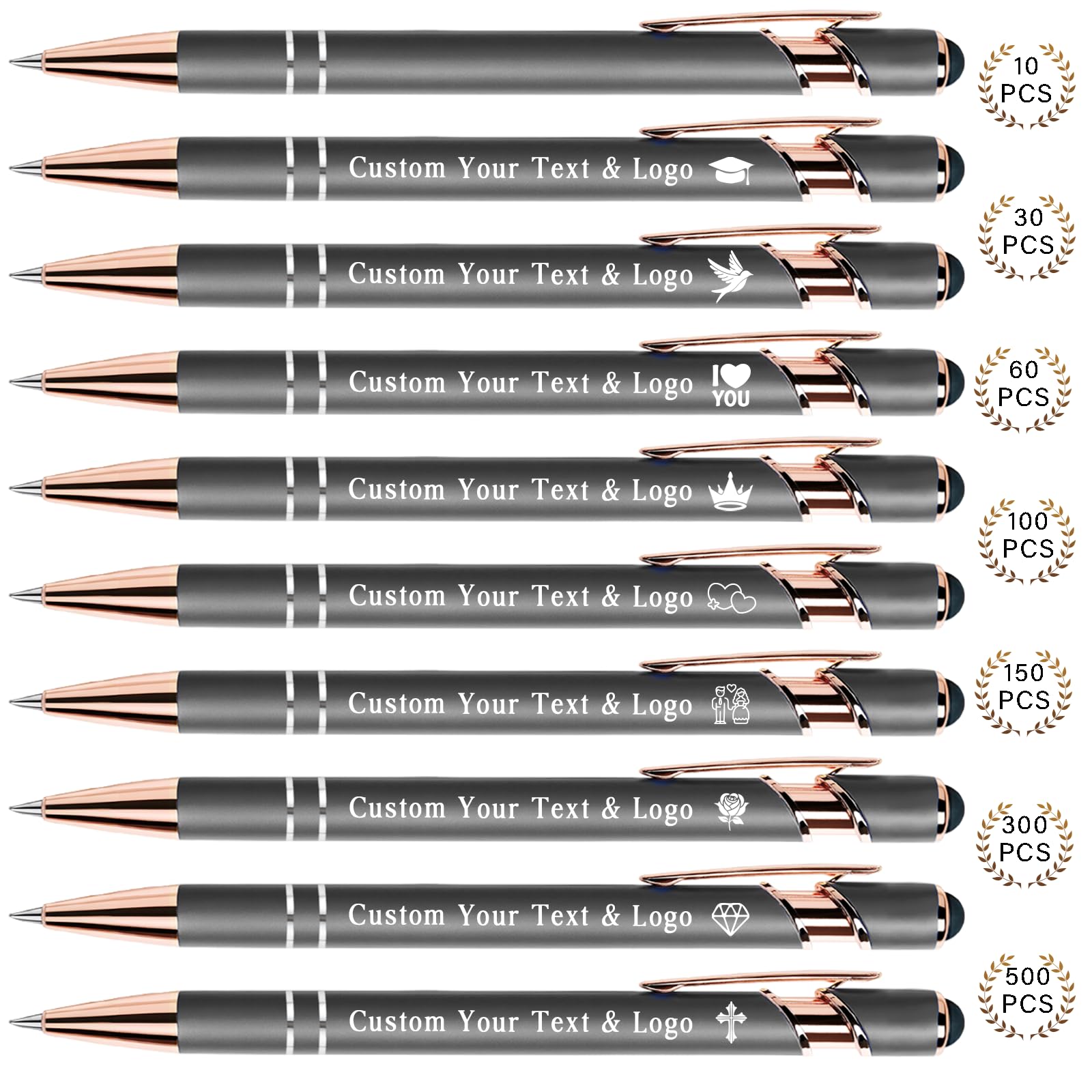Sparklove Personalized Pens Bulk, Custom Pens with Name/Logo, Customized Black Ink Ballpoint Gifts, Engraved Pen with Stylus, Ideal for Business, Wedding, Birthday, Women, Men Office Metal Pen