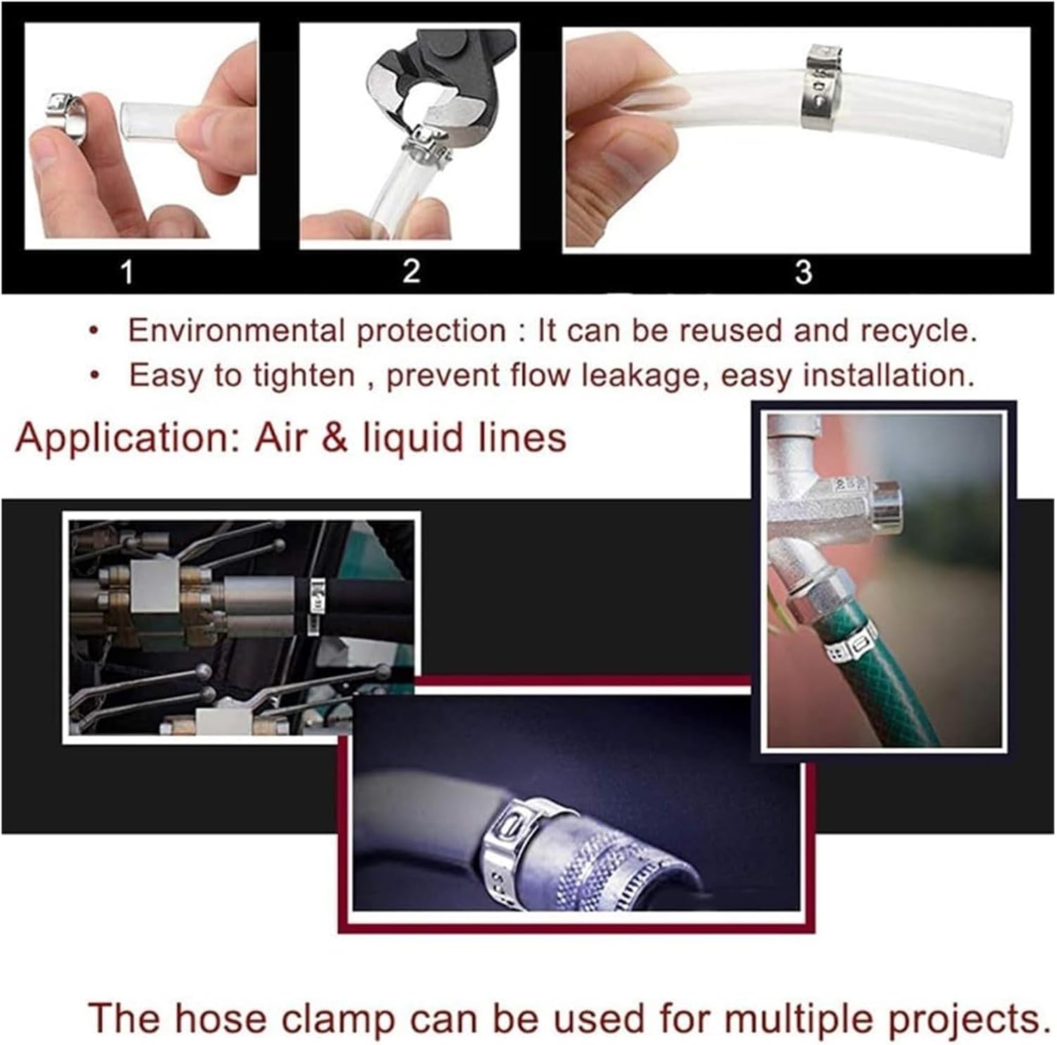 Hose Clamps,Pipe Clam,Hose Clamp, Single Ear Hose Clamps Assortment Kit Single Multiple Sizes Stainless Steel 304 Cinch Clamp Rings for Sealing,(7.0 8.7mm)