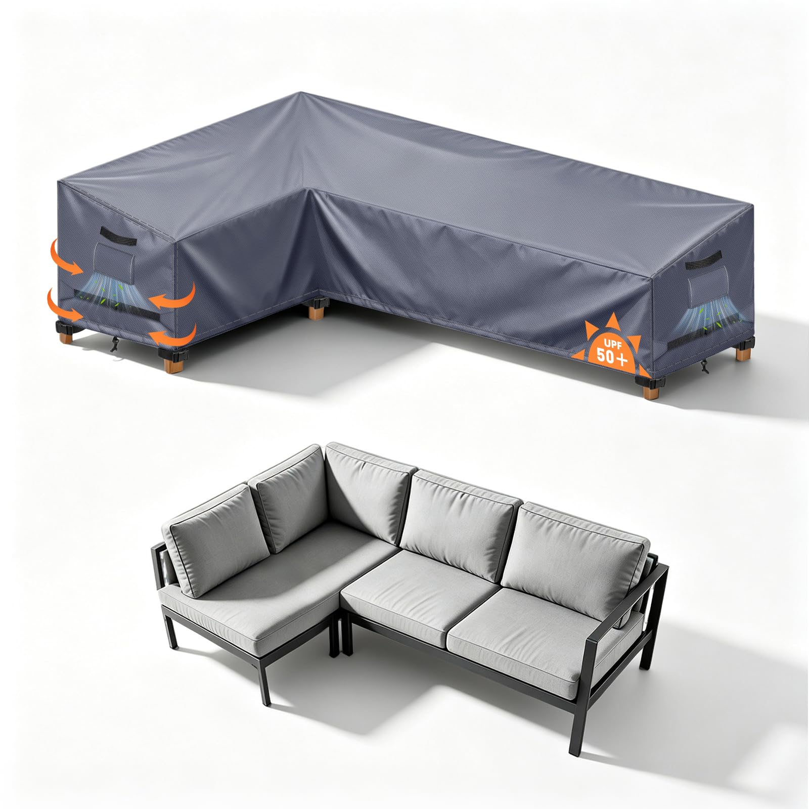 Garden L-Shape Furniture Corner Sofa Cover Waterproof, 140x210x90x80/65cm