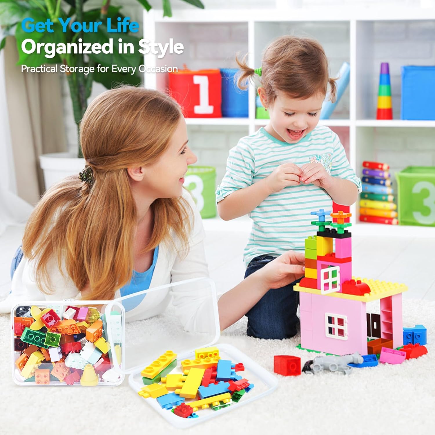 3Pcs Clear Hard Shell Zipper Case, BIiss Plastic Bins for Organizing, Clear Zipper Pouches Makeup Case & Lidded Storage Bins Organizer for Home Storage Cosmetics, Puzzles - Image 2