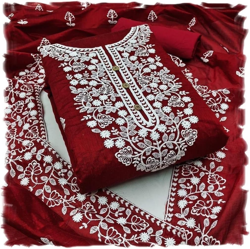 HMP Fashion Womens chanderi cotton muilty work dress material with muilty work dupatta salwar suit piece