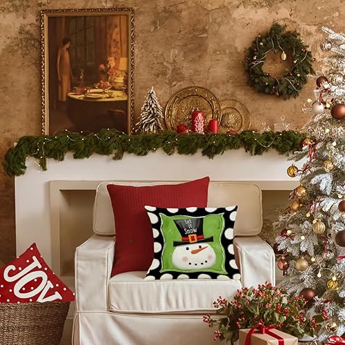Miniatura 3 de Juego de 4 fundas de almohada navideñas de 18 x 18 pulgadas, muñeco de nieve, Papá Noel, lunares, Ho Ho Ho Joy, decorativas, para decoración de