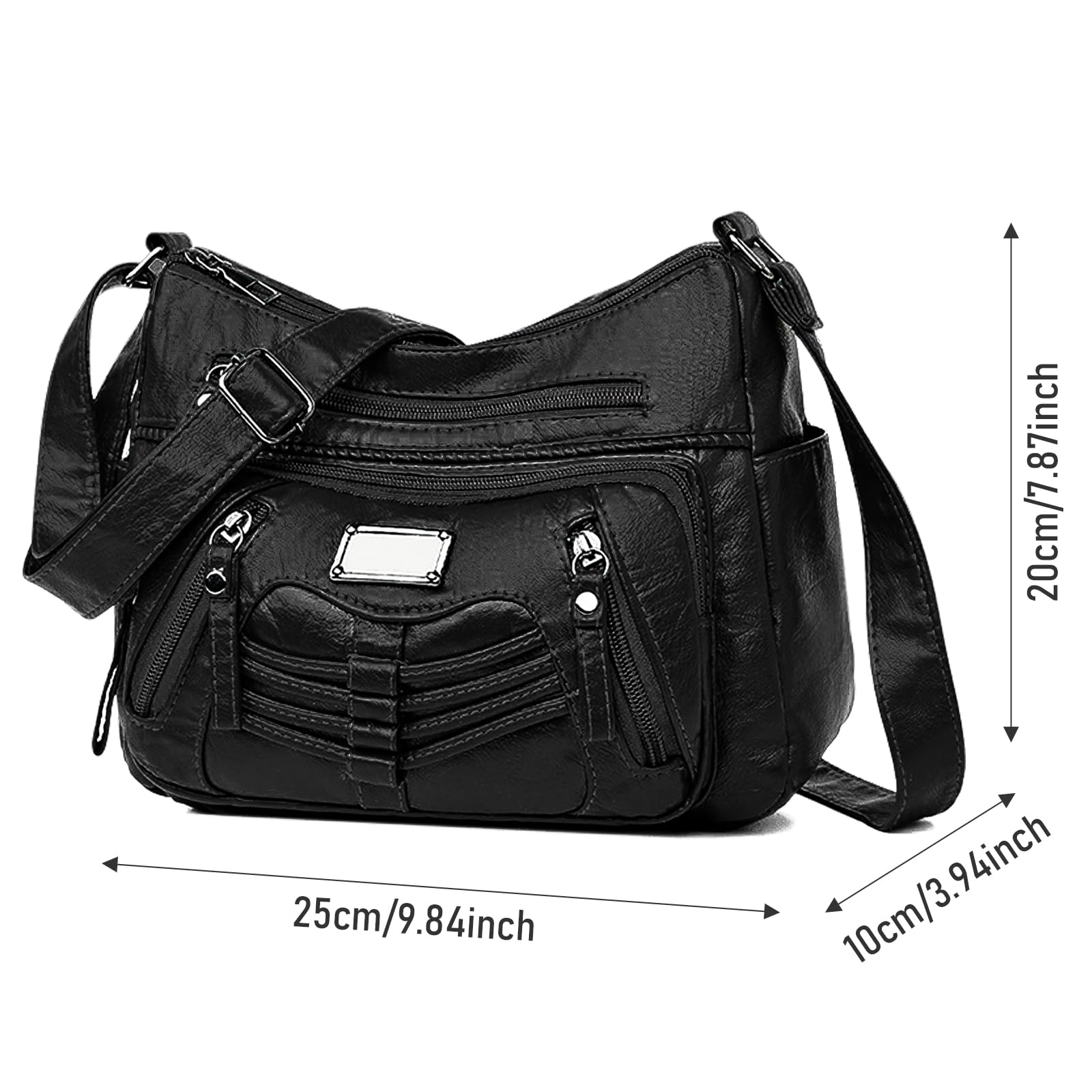 WITERY Crossboby - Bolso de mano para mujer, de piel sintética suave, con múltiples bolsillos, correa ajustable