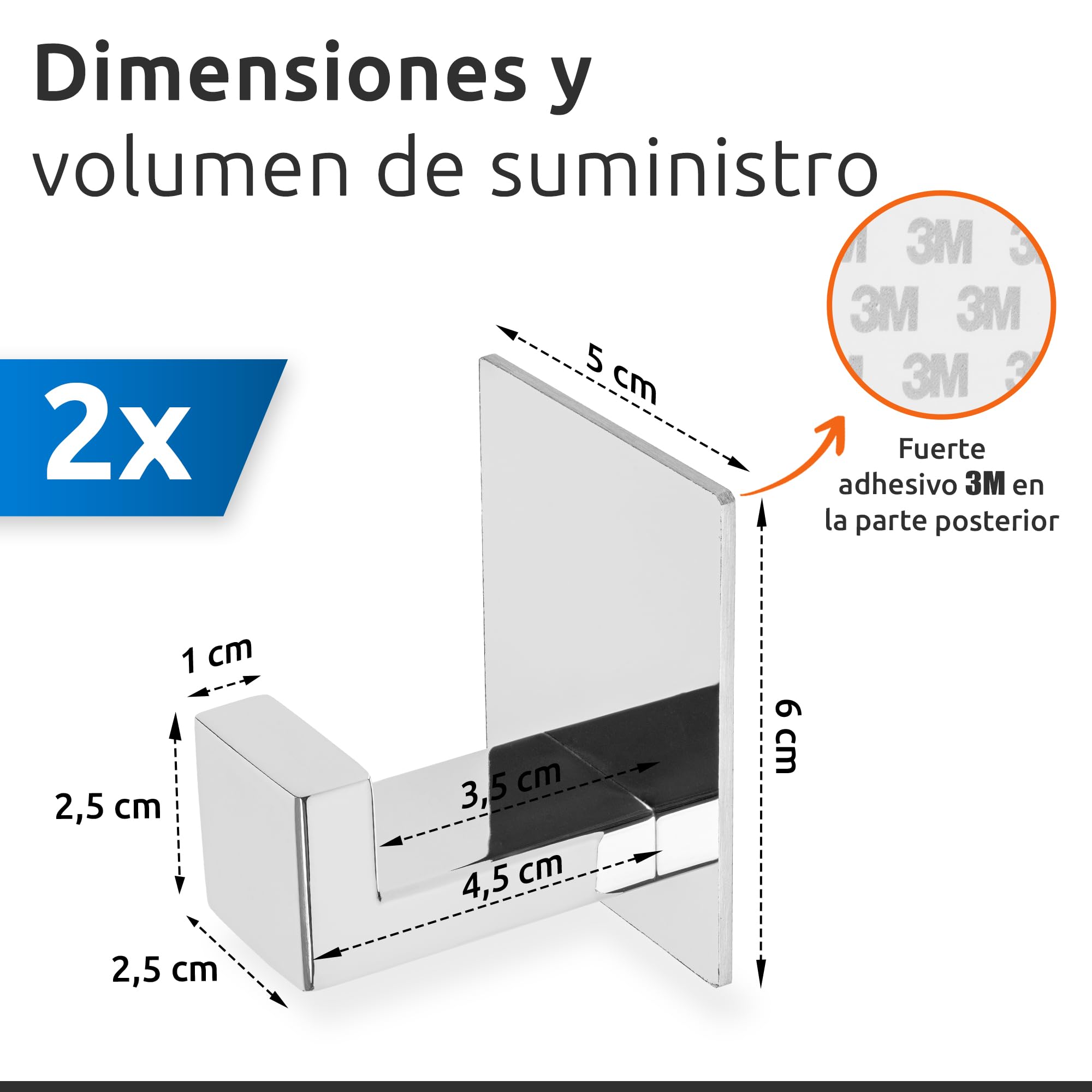 ECENCE Ganchos para Toallas 2x auto-adhesivos sin taladrar cromo soportes para toallas de Acero Inoxidable, ganchos para ropa para pegar en la pared