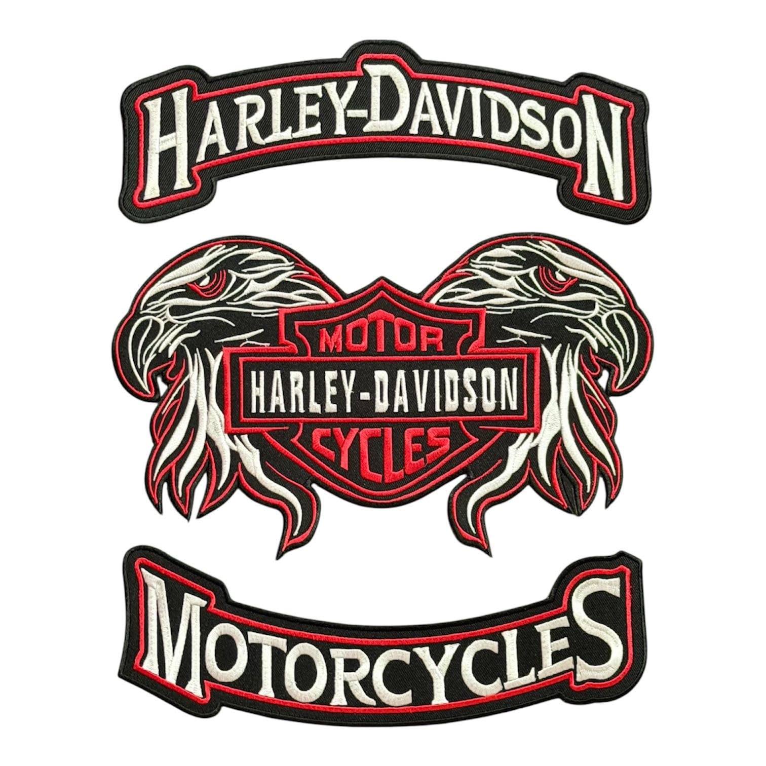 3 Pcs Sets Harley Iron On Bikers Embroidery Patch for Leather Jacket & Vest she#-02 Red