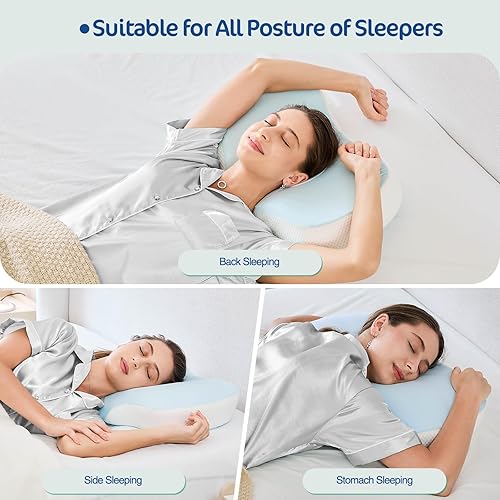 Miniatura 7 de Almohada cervical ergonómica, diseño de contorno para personas que duermen de lado y de espalda, forma cervical ortopédica de espuma viscoelástica