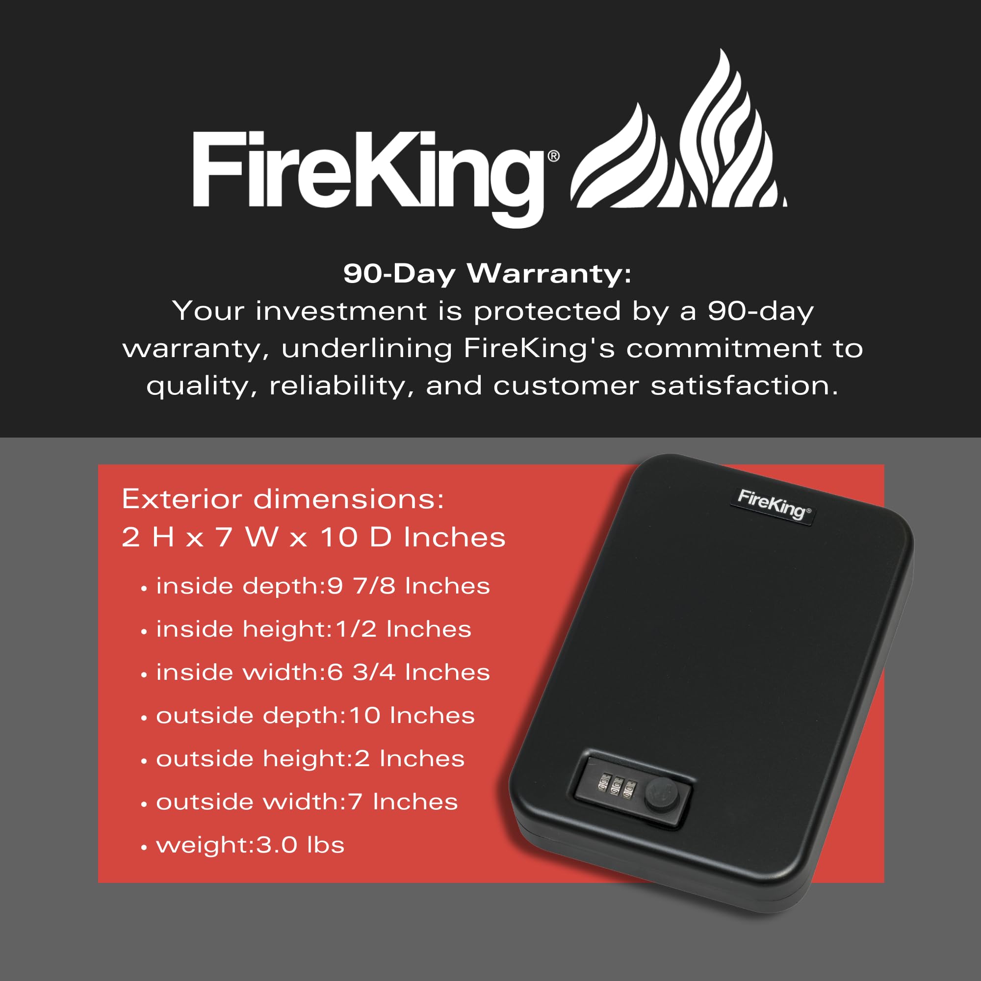 FireKing Mini-Tresor mit Zahlenschloss, Schlosskasten für Zuhause, kompakter Heimtresor für Wertsachen, kleiner tragbarer Lockbox, Schwarz
