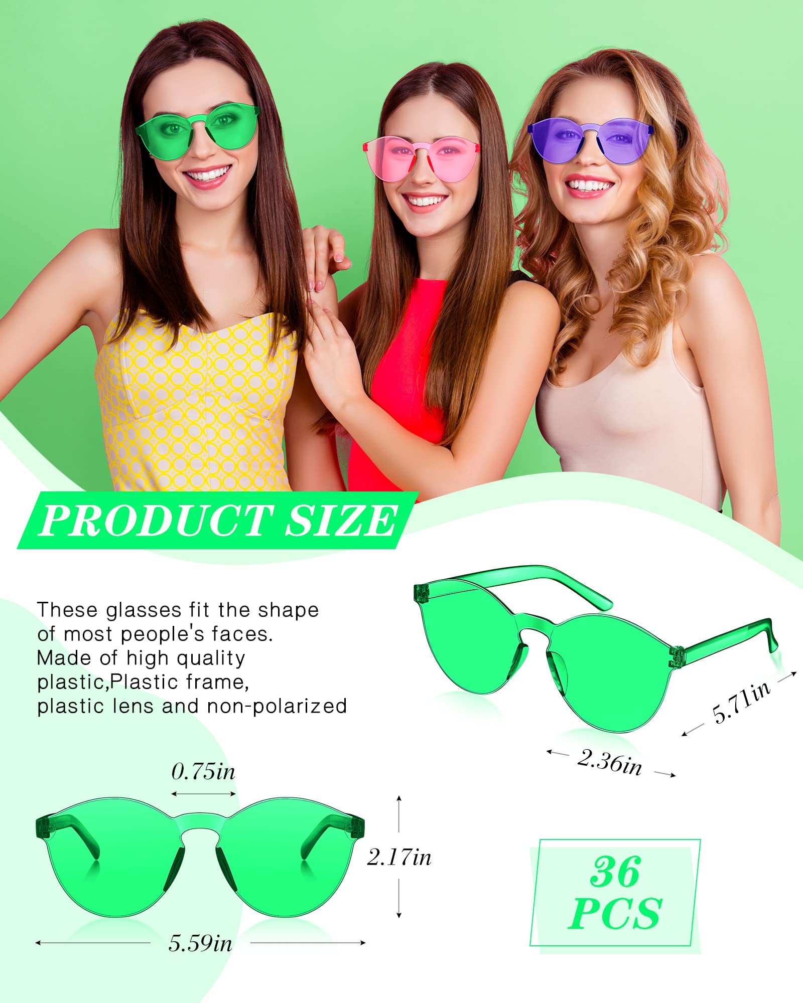 Xuhal 36 Paar farbige Sonnenbrillen, rund, lustig, transparent, Bonbonfarben, randlos, Party, farbige Brillen, getönte Brillen, bunte Retro-Brillen für Damen und Herren, 6 Farben