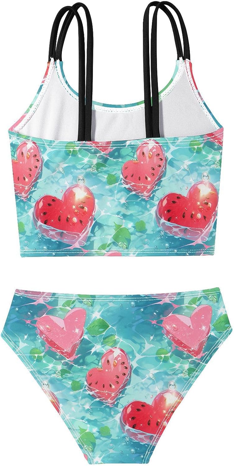 visesunny Girls Two Piece Swimsuits Love Watermelon Fruit Girl's Bikini Sets Bathing Suits for Girls Size 5-12Y