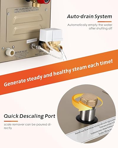 Miniatura 8 de Kit generador de ducha de vapor de 15 KW para baño, sauna, spa, cabezal de vapor de aromaterapia, sistema de autodrenamiento, controlador
