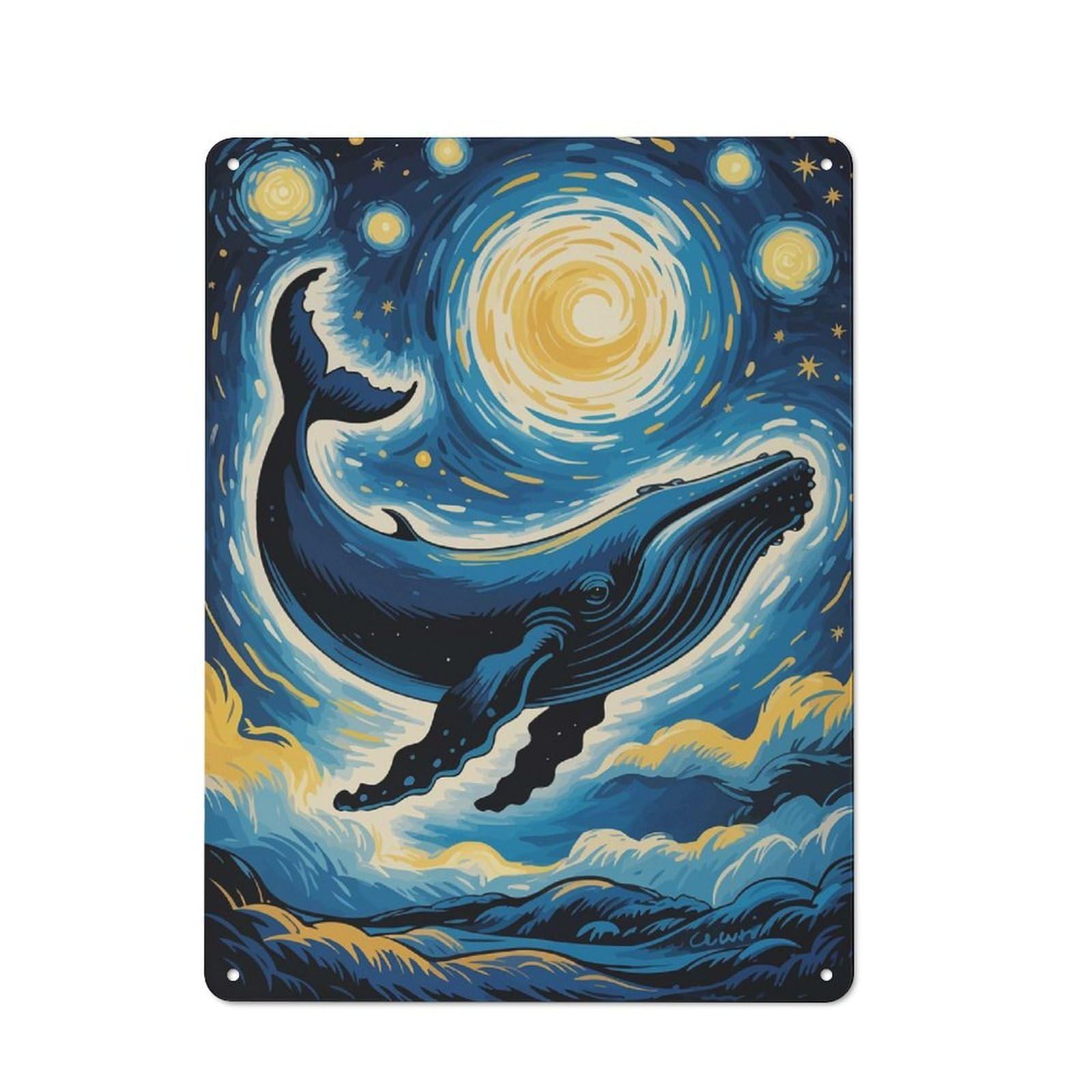 Junmoney Whale In Starry Night Sky Retro Metal Plaque 40X30cm For Living Room Or Hallway, For An Autumn Wall Display In Living Room And Hallway
