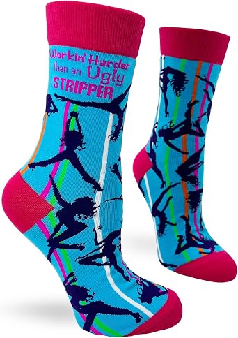 Fabdaz Workin Harder Than an Ugly Stripper Novelty Crew Socks for Women, Multicolor, 1 Size Fits Most
